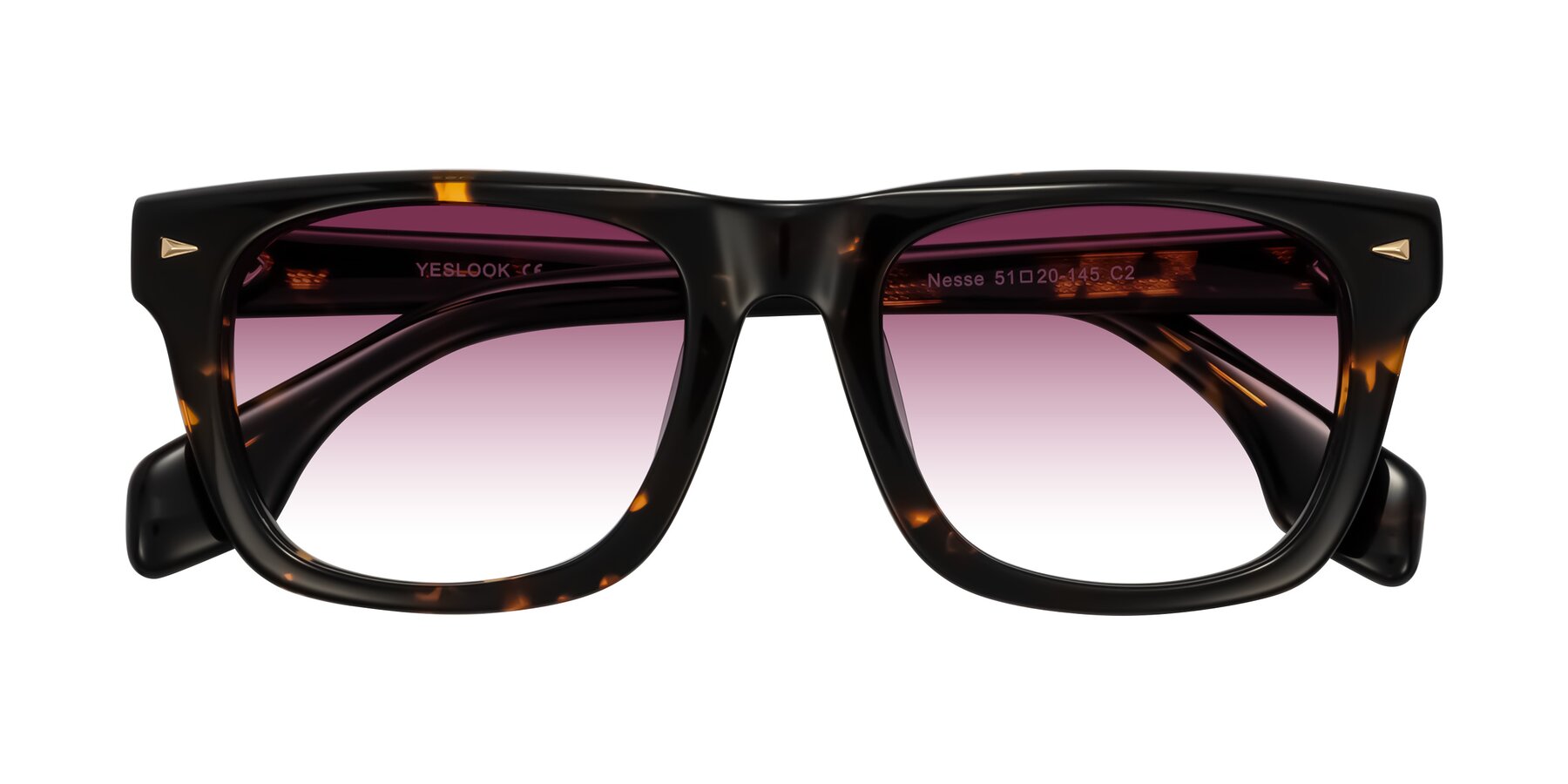 Folded Front of Nesse in Tortoise with Wine Gradient Lenses