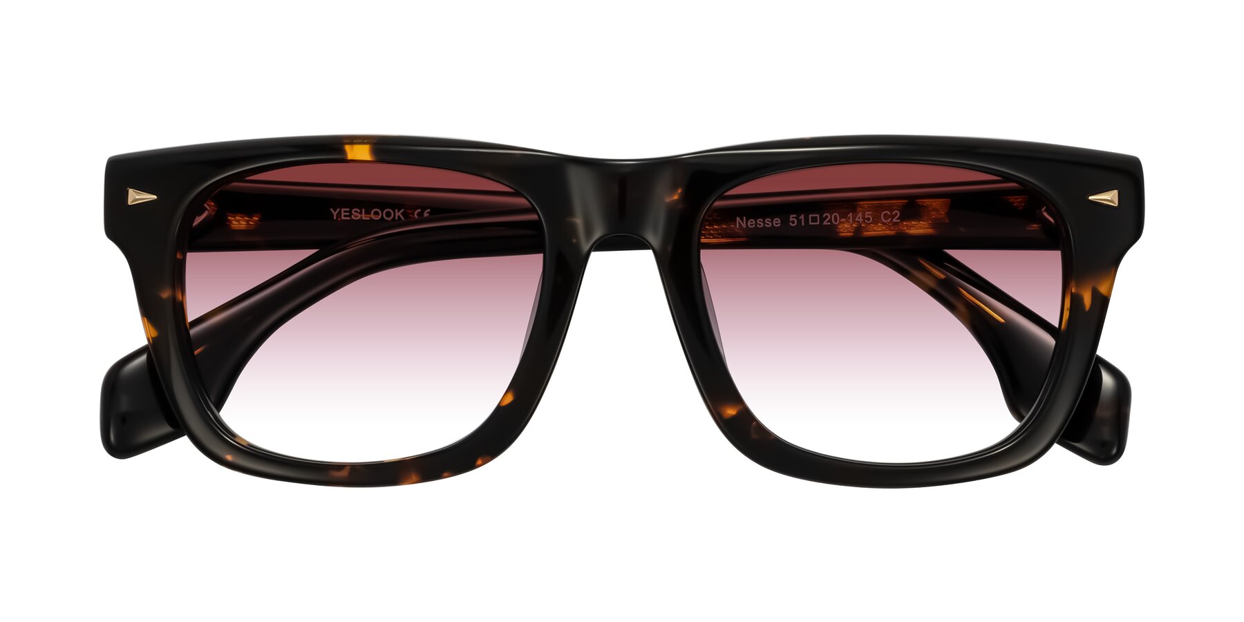 Folded Front of Nesse in Tortoise with Garnet Gradient Lenses