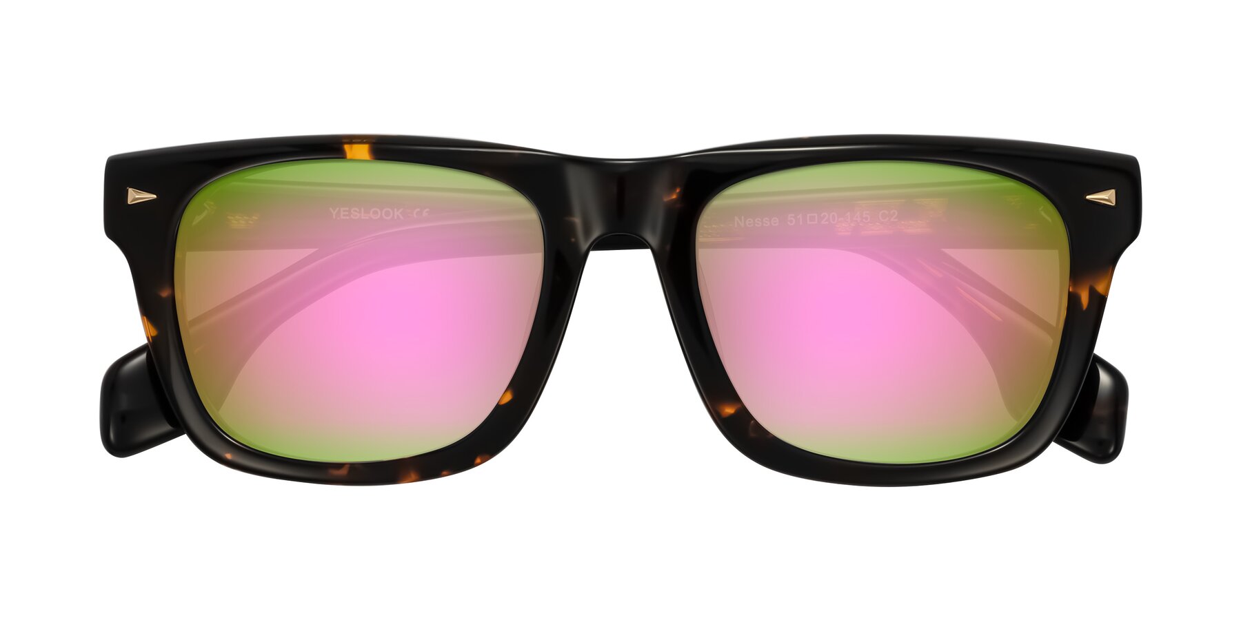 Folded Front of Nesse in Tortoise with Pink Mirrored Lenses