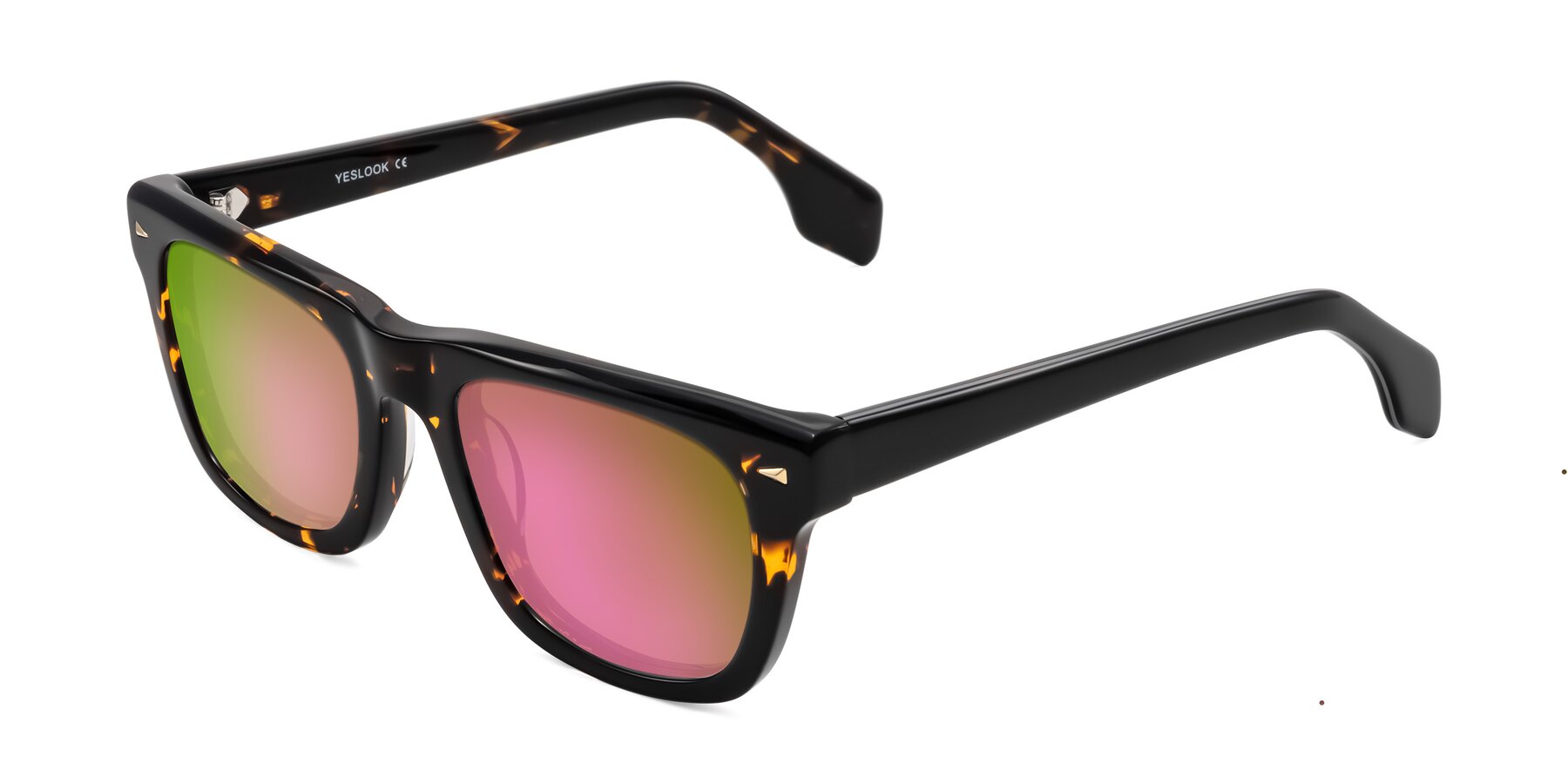 Angle of Nesse in Tortoise with Pink Mirrored Lenses