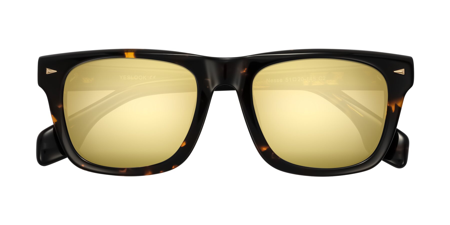 Folded Front of Nesse in Tortoise with Gold Mirrored Lenses