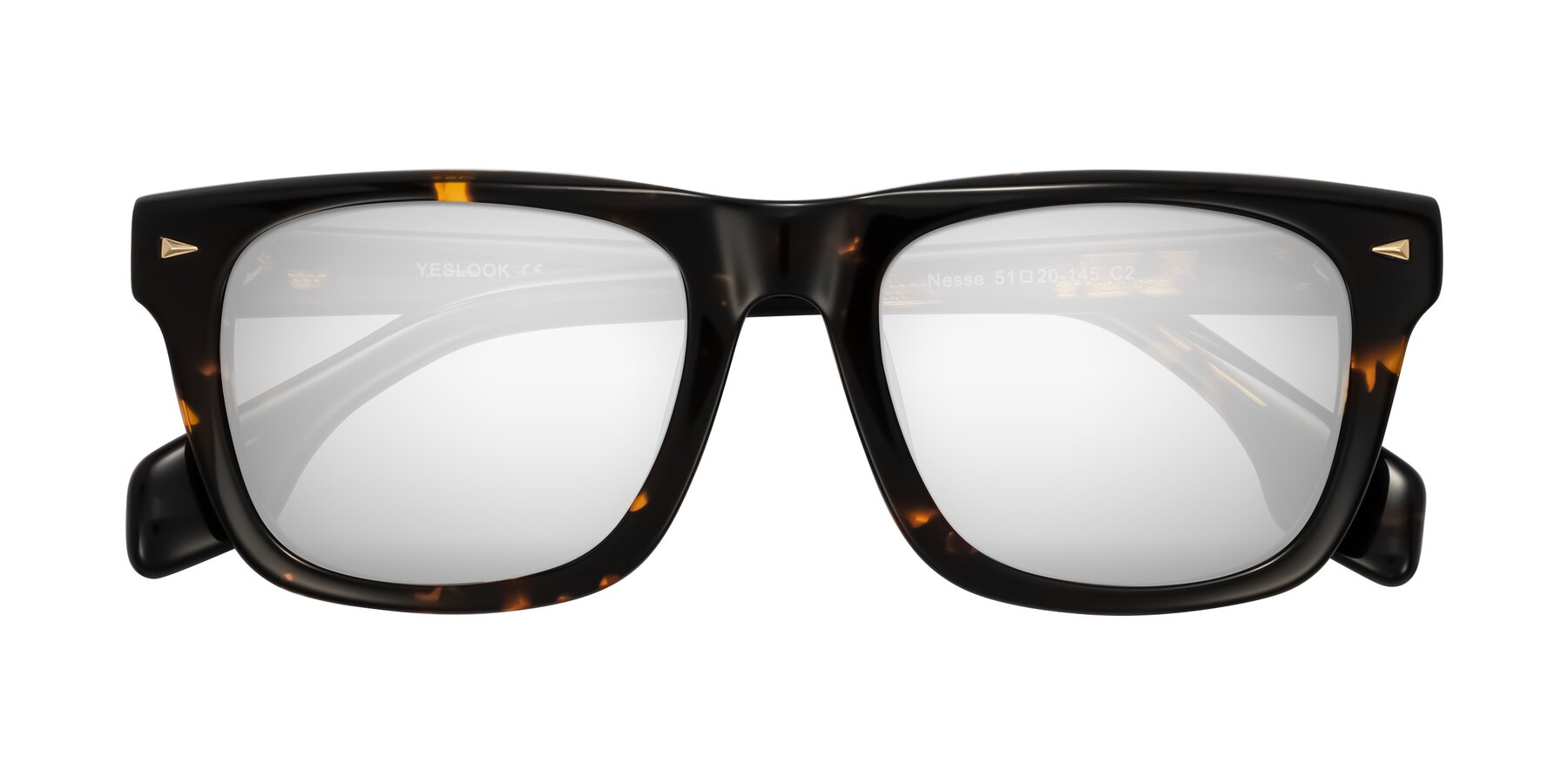Folded Front of Nesse in Tortoise with Silver Mirrored Lenses