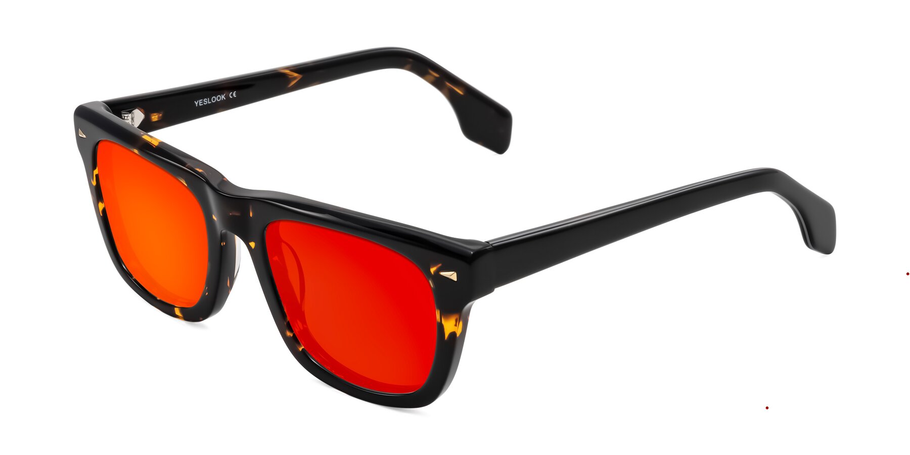 Angle of Nesse in Tortoise with Red Gold Mirrored Lenses