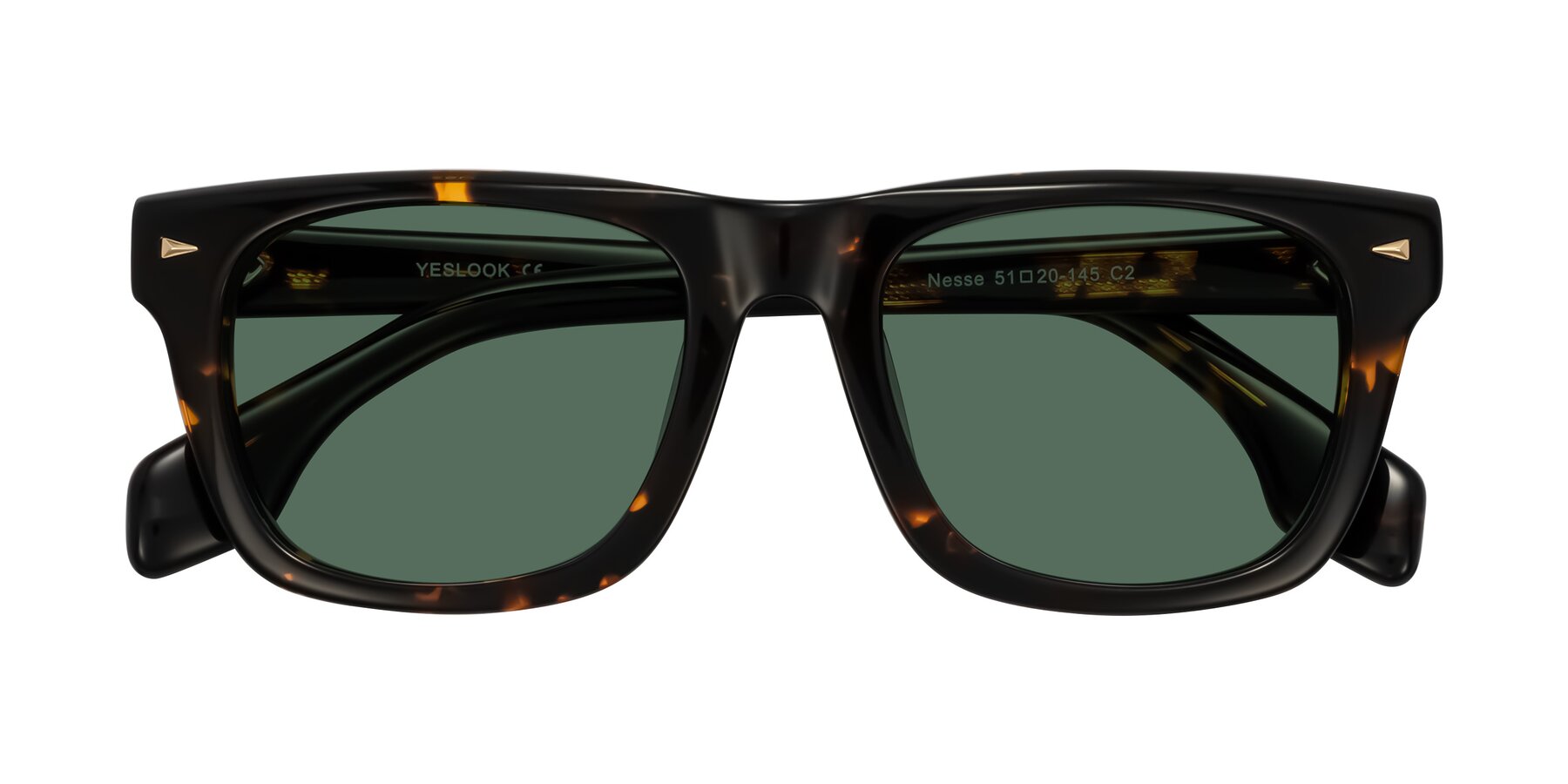 Folded Front of Nesse in Tortoise with Green Polarized Lenses