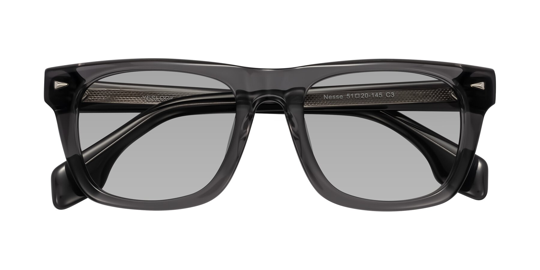 Folded Front of Nesse in Transparent Gray with Light Gray Tinted Lenses