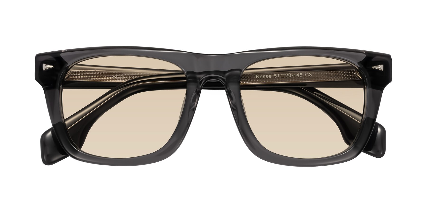 Folded Front of Nesse in Transparent Gray with Light Brown Tinted Lenses