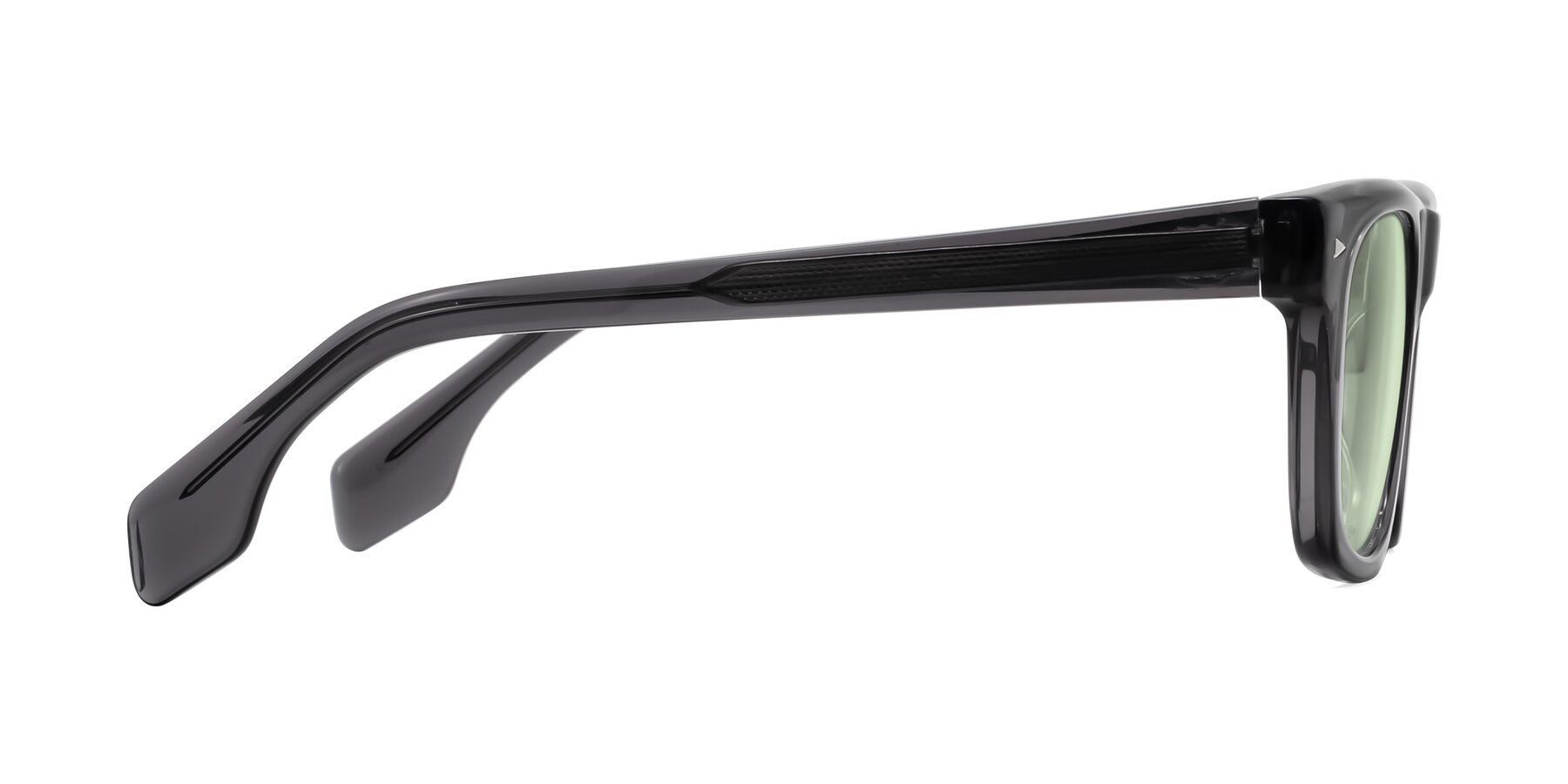 Side of Nesse in Transparent Gray with Light Green Tinted Lenses