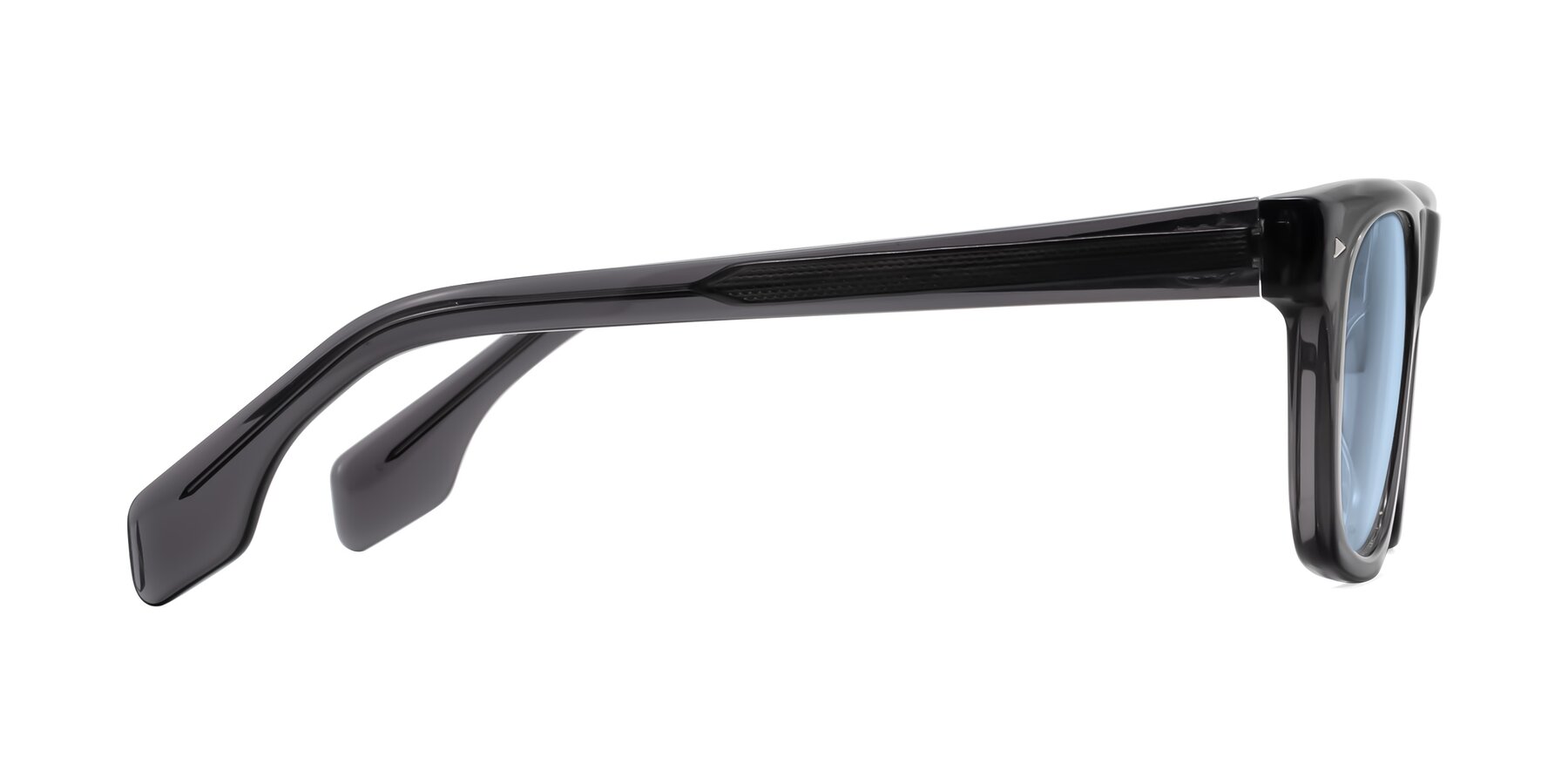 Side of Nesse in Transparent Gray with Light Blue Tinted Lenses