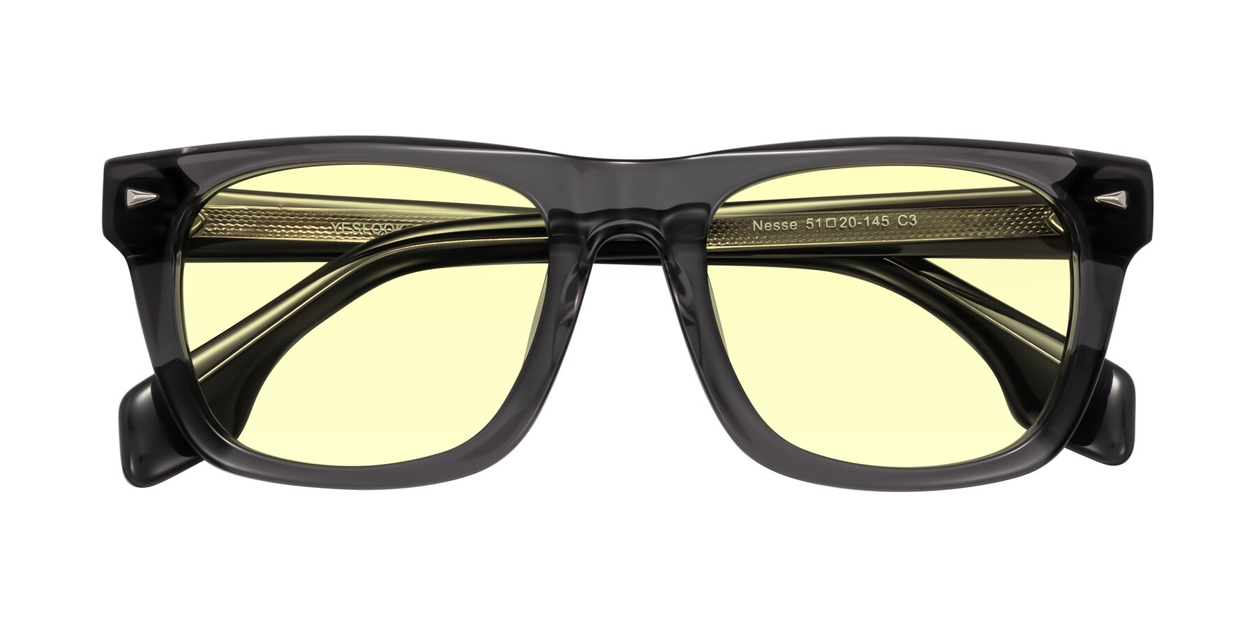 Folded Front of Nesse in Transparent Gray with Light Yellow Tinted Lenses