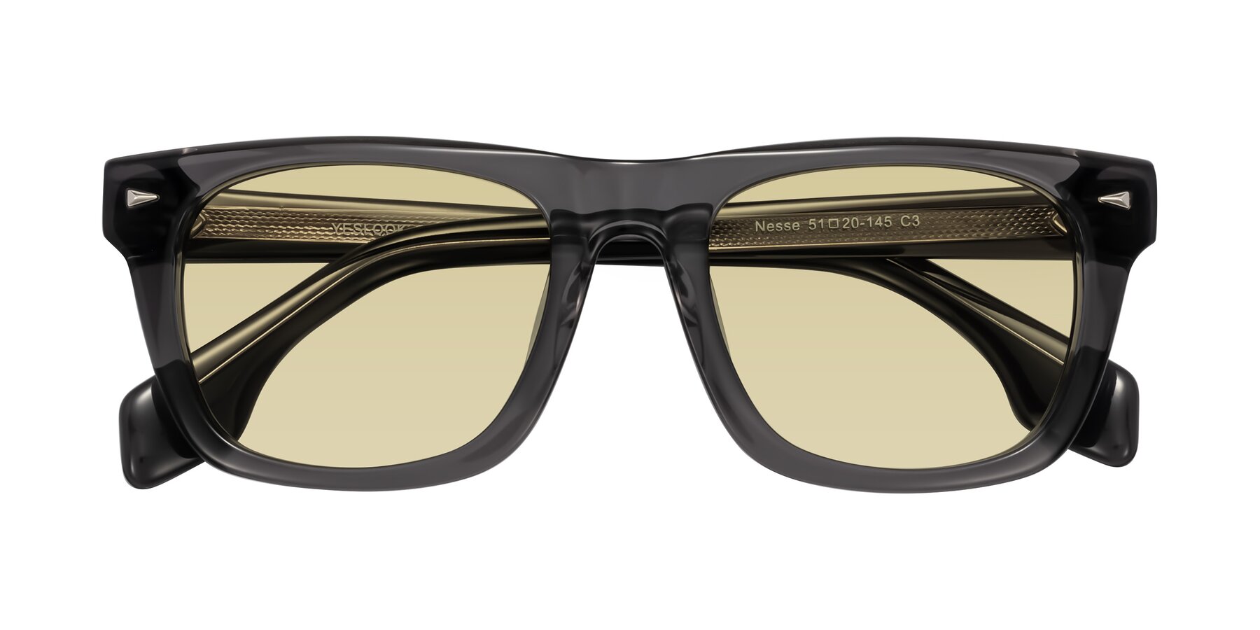 Folded Front of Nesse in Transparent Gray with Light Champagne Tinted Lenses