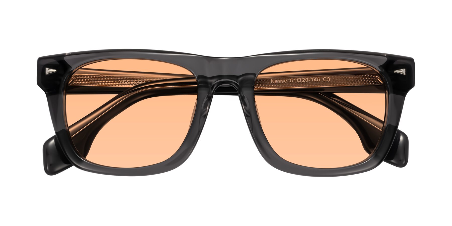 Folded Front of Nesse in Transparent Gray with Light Orange Tinted Lenses