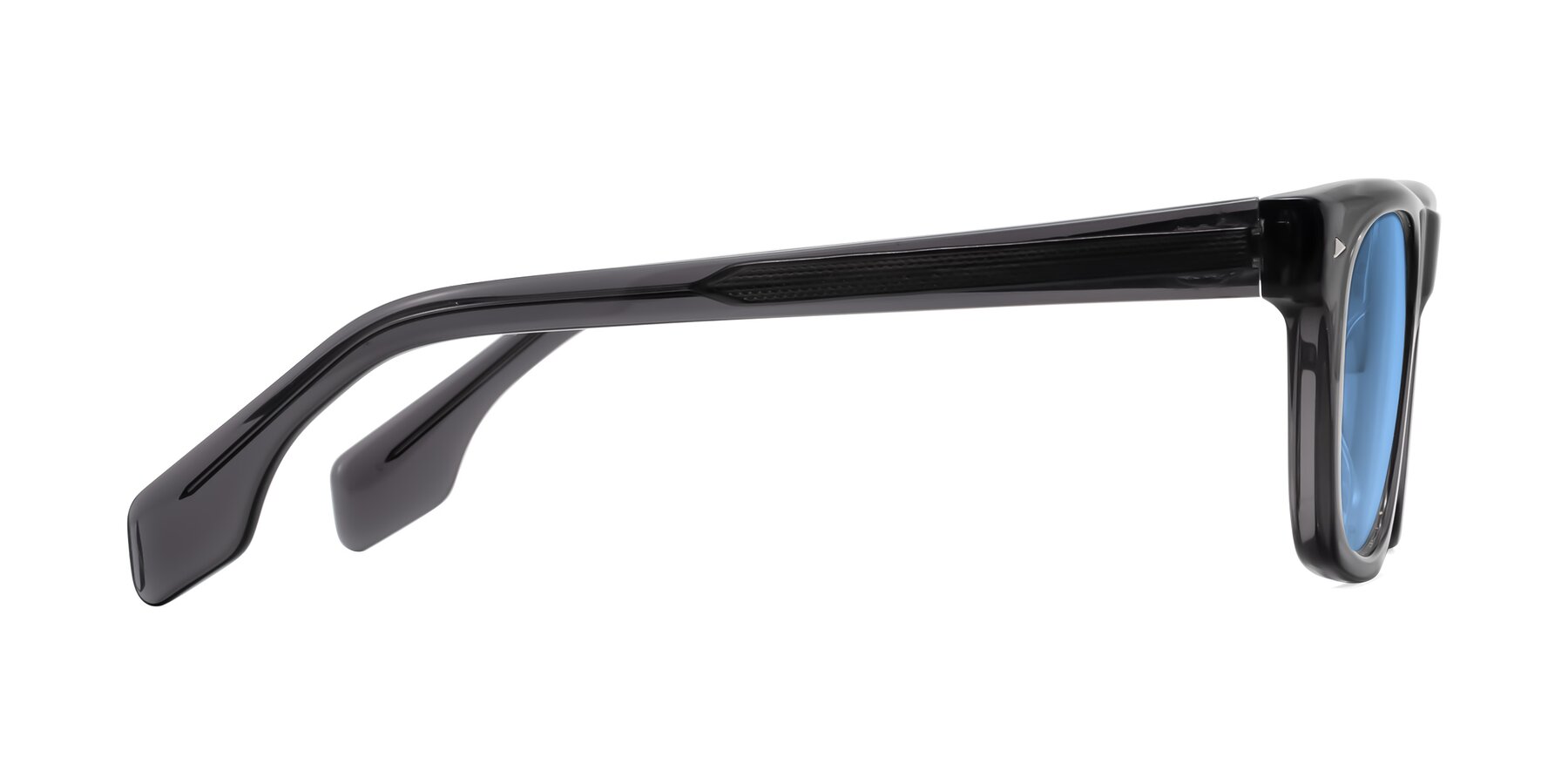 Side of Nesse in Transparent Gray with Medium Blue Tinted Lenses