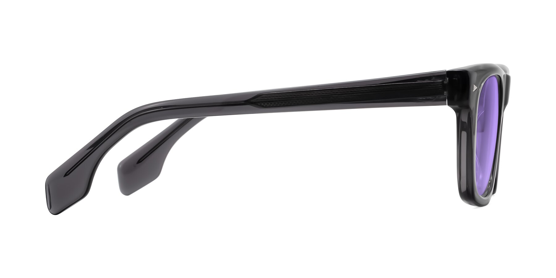 Side of Nesse in Transparent Gray with Medium Purple Tinted Lenses