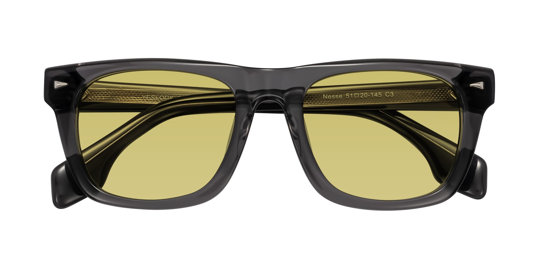 Folded Front of Nesse in Transparent Gray with Medium Champagne Tinted Lenses