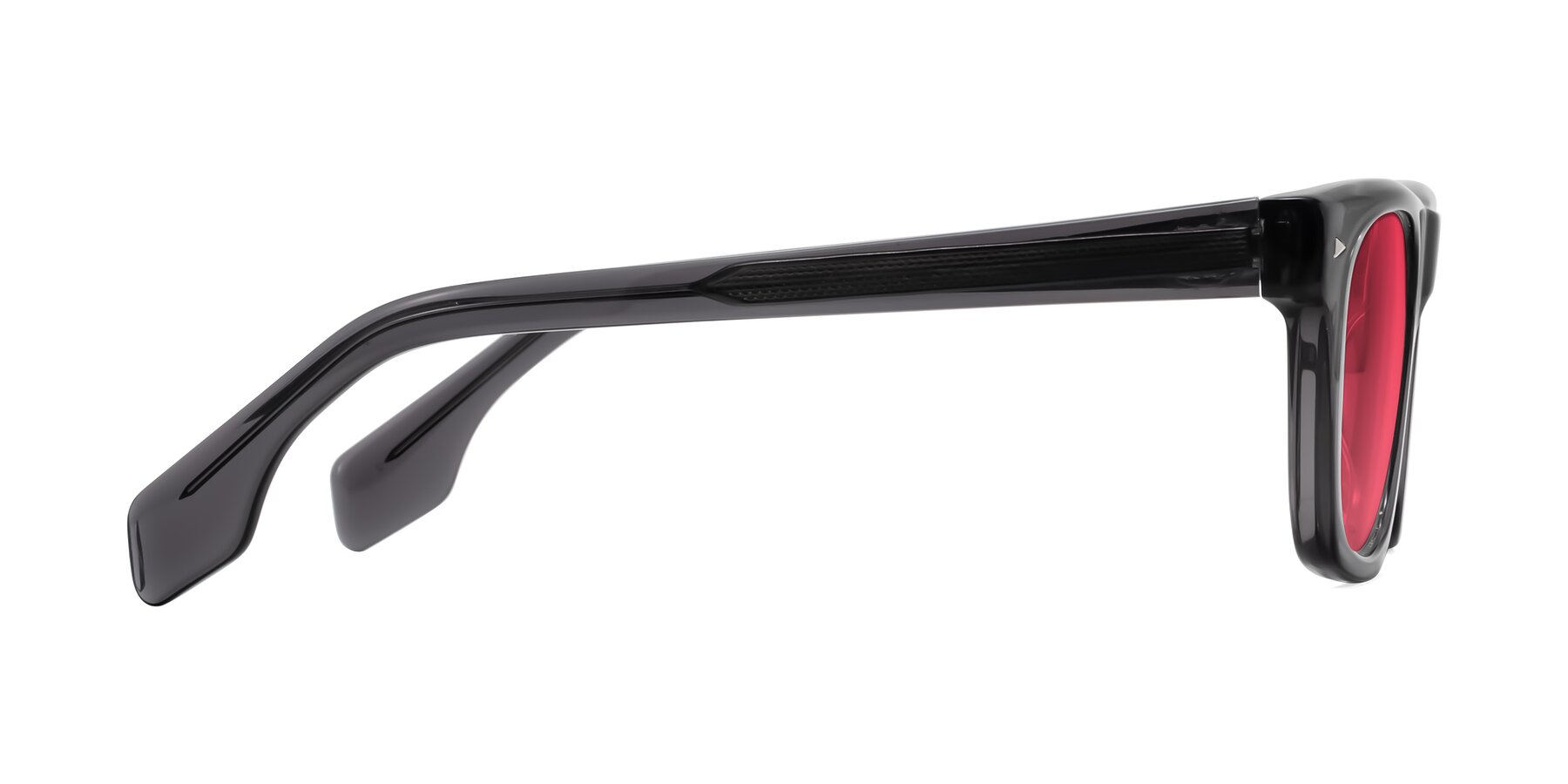 Side of Nesse in Transparent Gray with Red Tinted Lenses