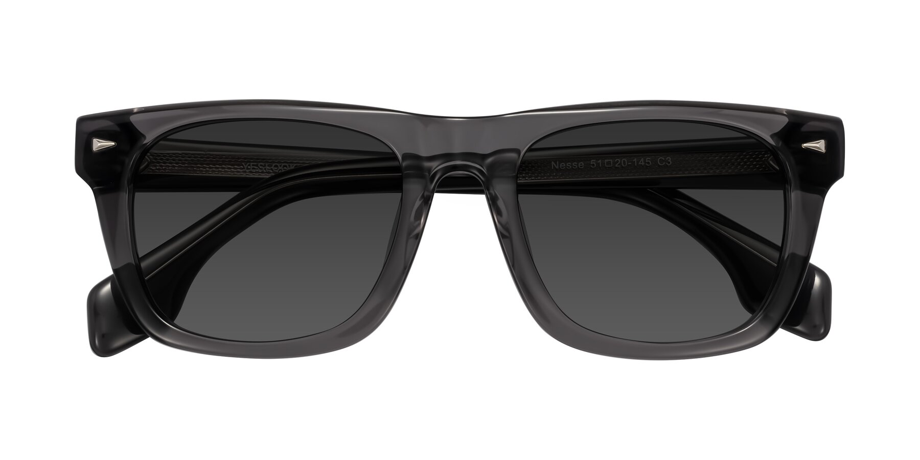 Folded Front of Nesse in Transparent Gray with Gray Tinted Lenses