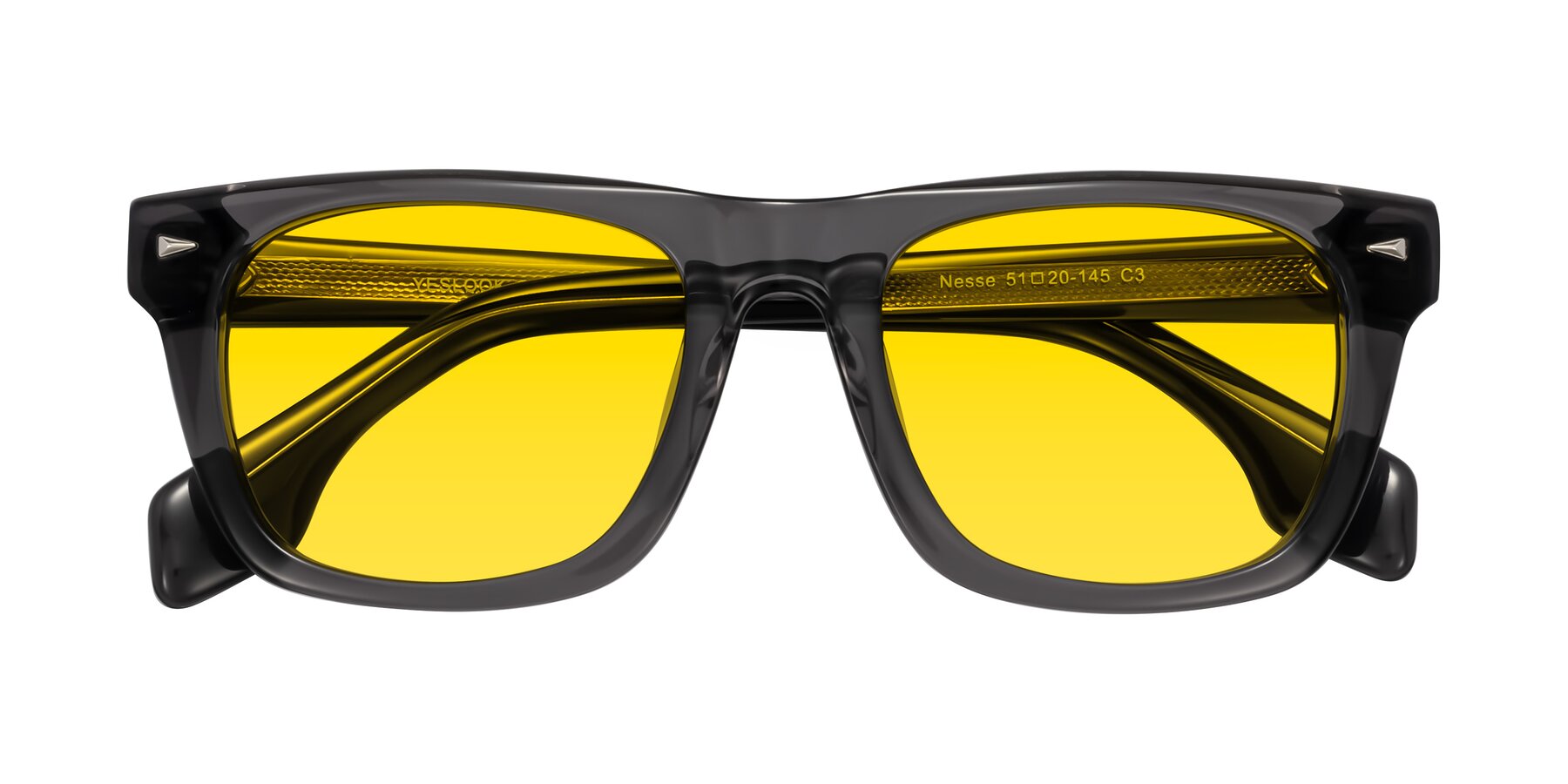 Folded Front of Nesse in Transparent Gray with Yellow Tinted Lenses