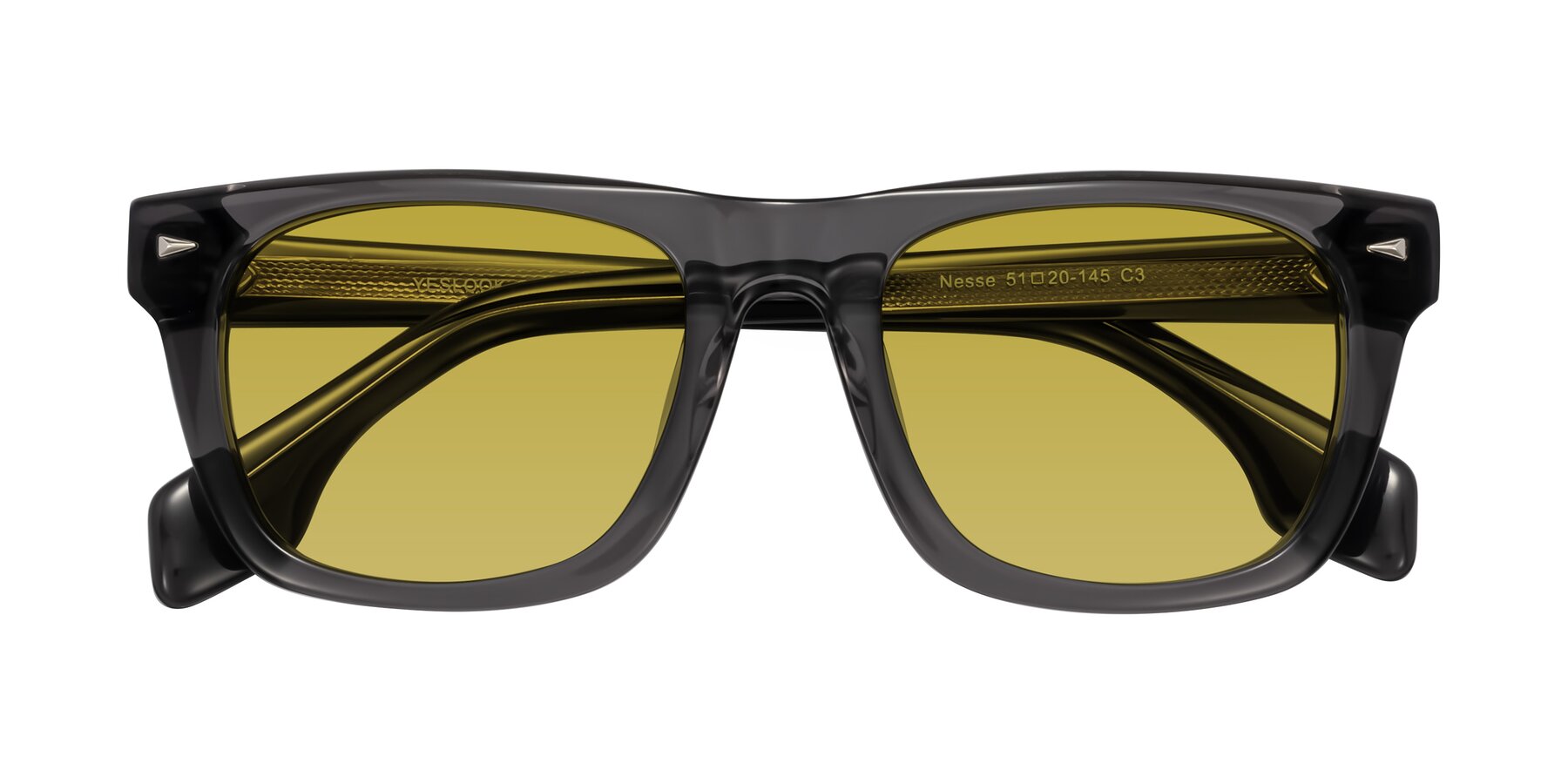 Folded Front of Nesse in Transparent Gray with Champagne Tinted Lenses