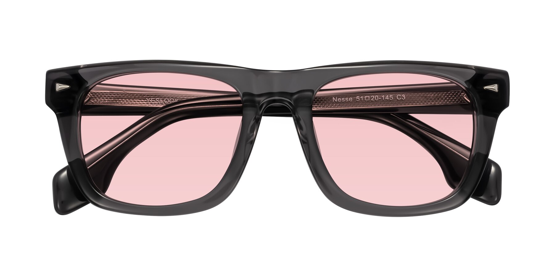 Folded Front of Nesse in Transparent Gray with Light Garnet Tinted Lenses