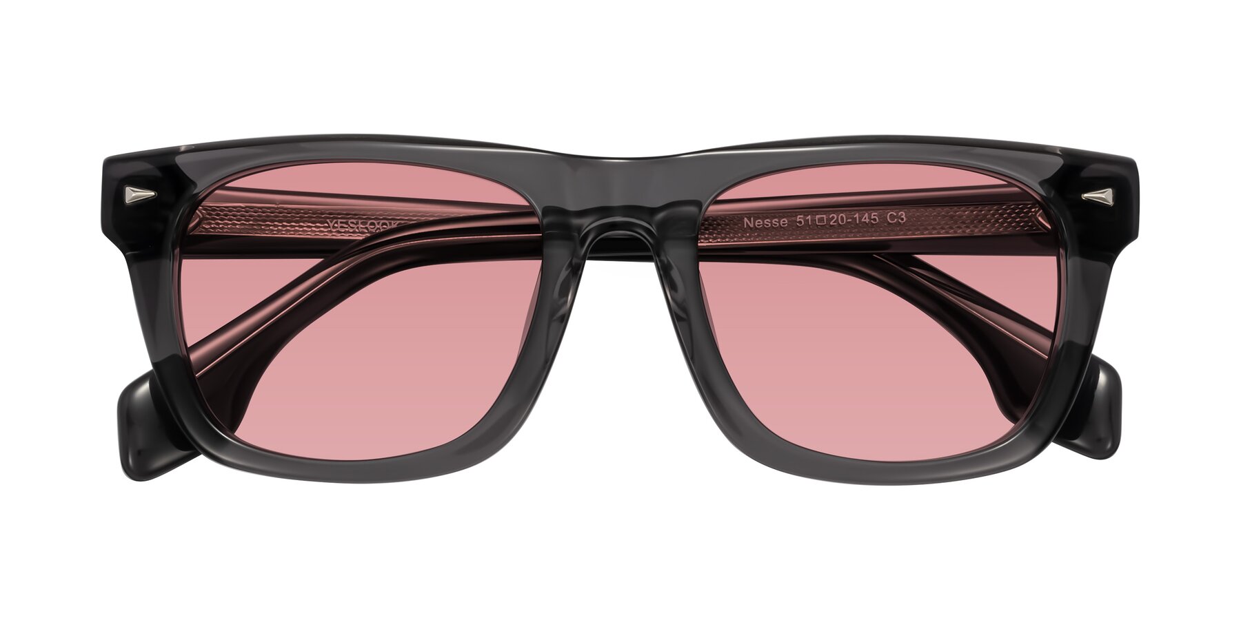 Folded Front of Nesse in Transparent Gray with Medium Garnet Tinted Lenses
