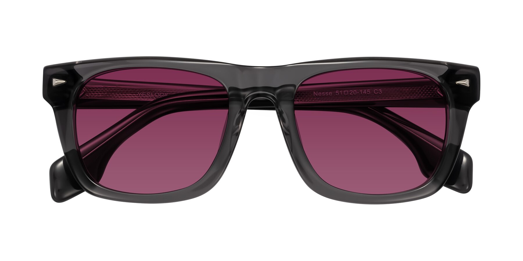 Folded Front of Nesse in Transparent Gray with Wine Tinted Lenses