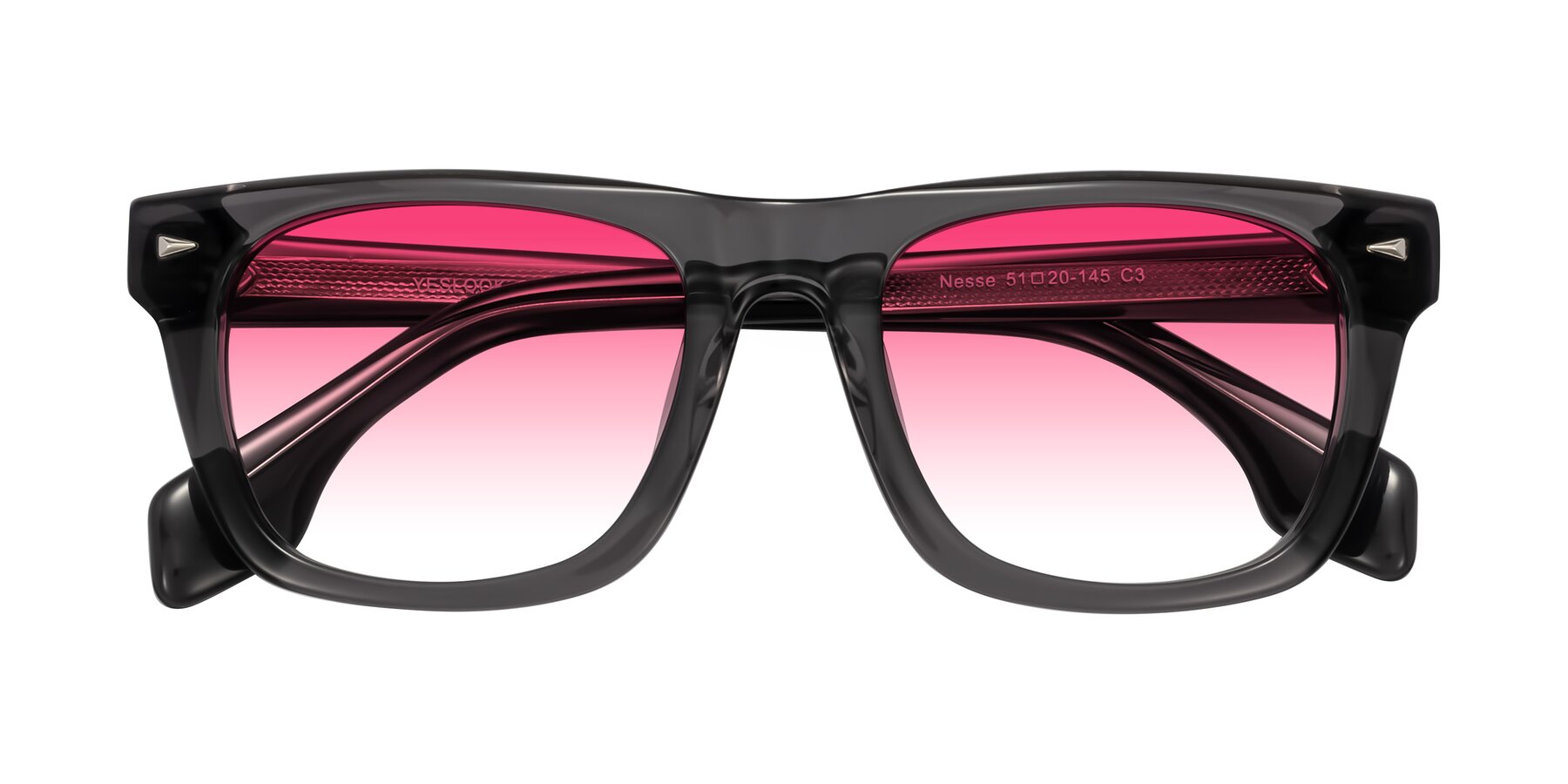 Folded Front of Nesse in Transparent Gray with Pink Gradient Lenses
