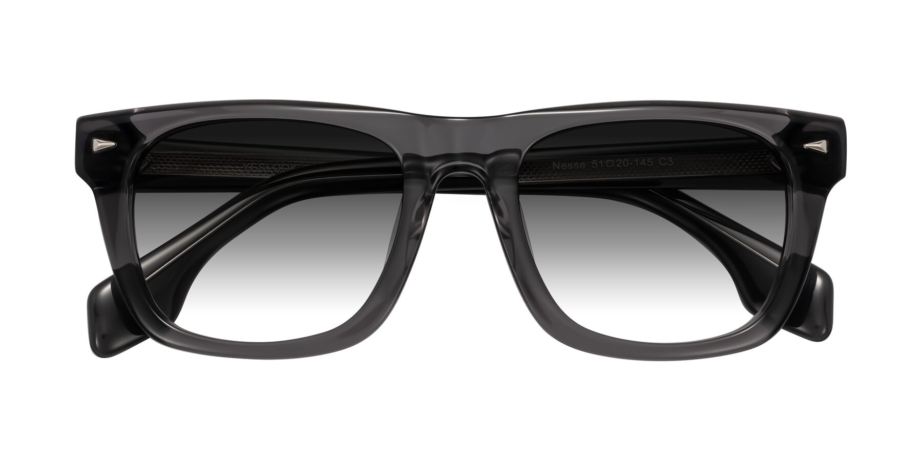 Folded Front of Nesse in Transparent Gray with Gray Gradient Lenses
