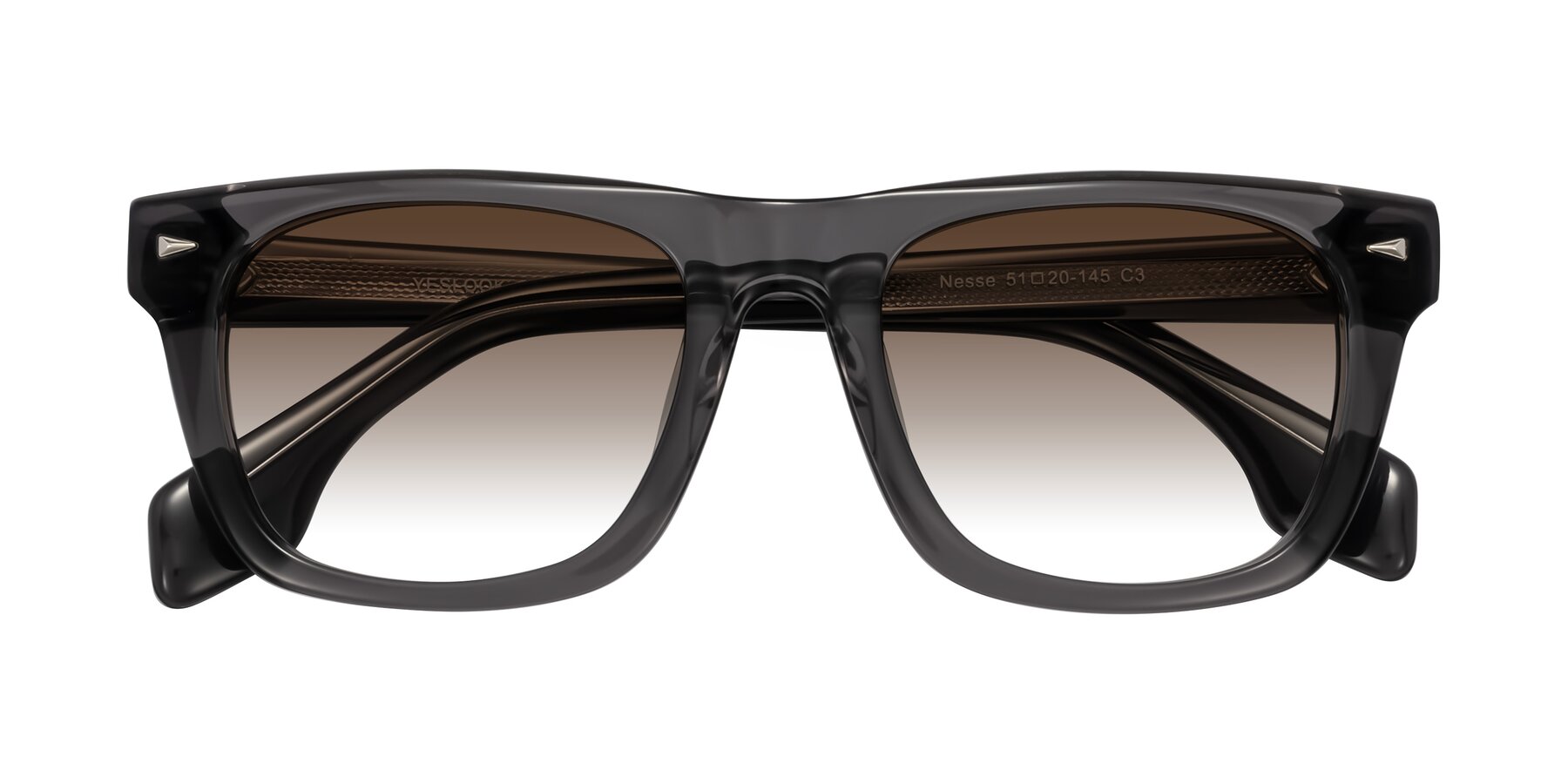 Folded Front of Nesse in Transparent Gray with Brown Gradient Lenses