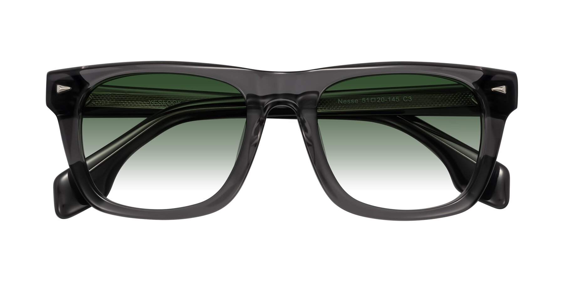 Folded Front of Nesse in Transparent Gray with Green Gradient Lenses
