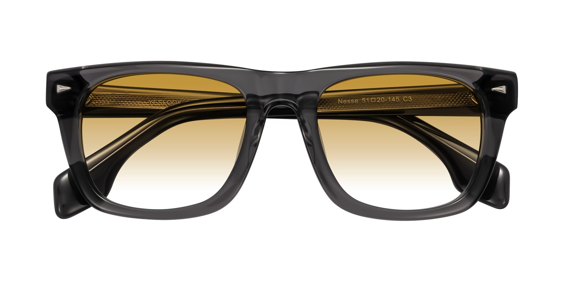 Folded Front of Nesse in Transparent Gray with Champagne Gradient Lenses