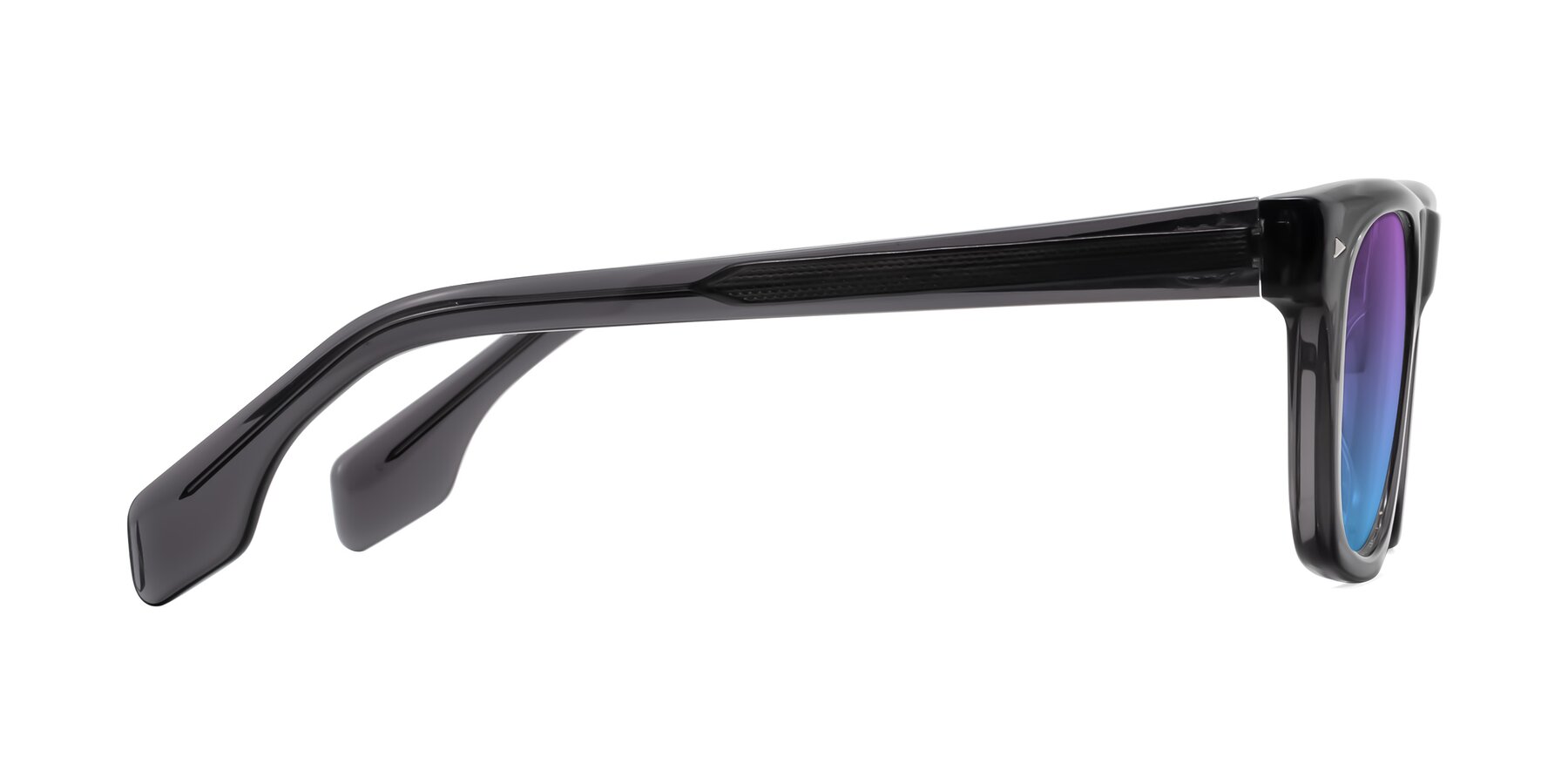 Side of Nesse in Transparent Gray with Purple / Blue Gradient Lenses