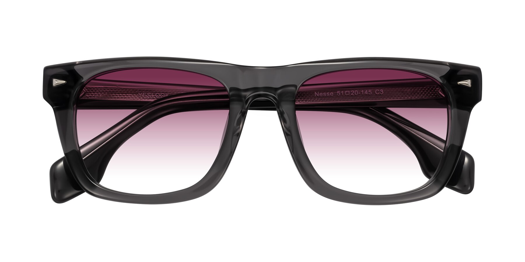 Folded Front of Nesse in Transparent Gray with Wine Gradient Lenses