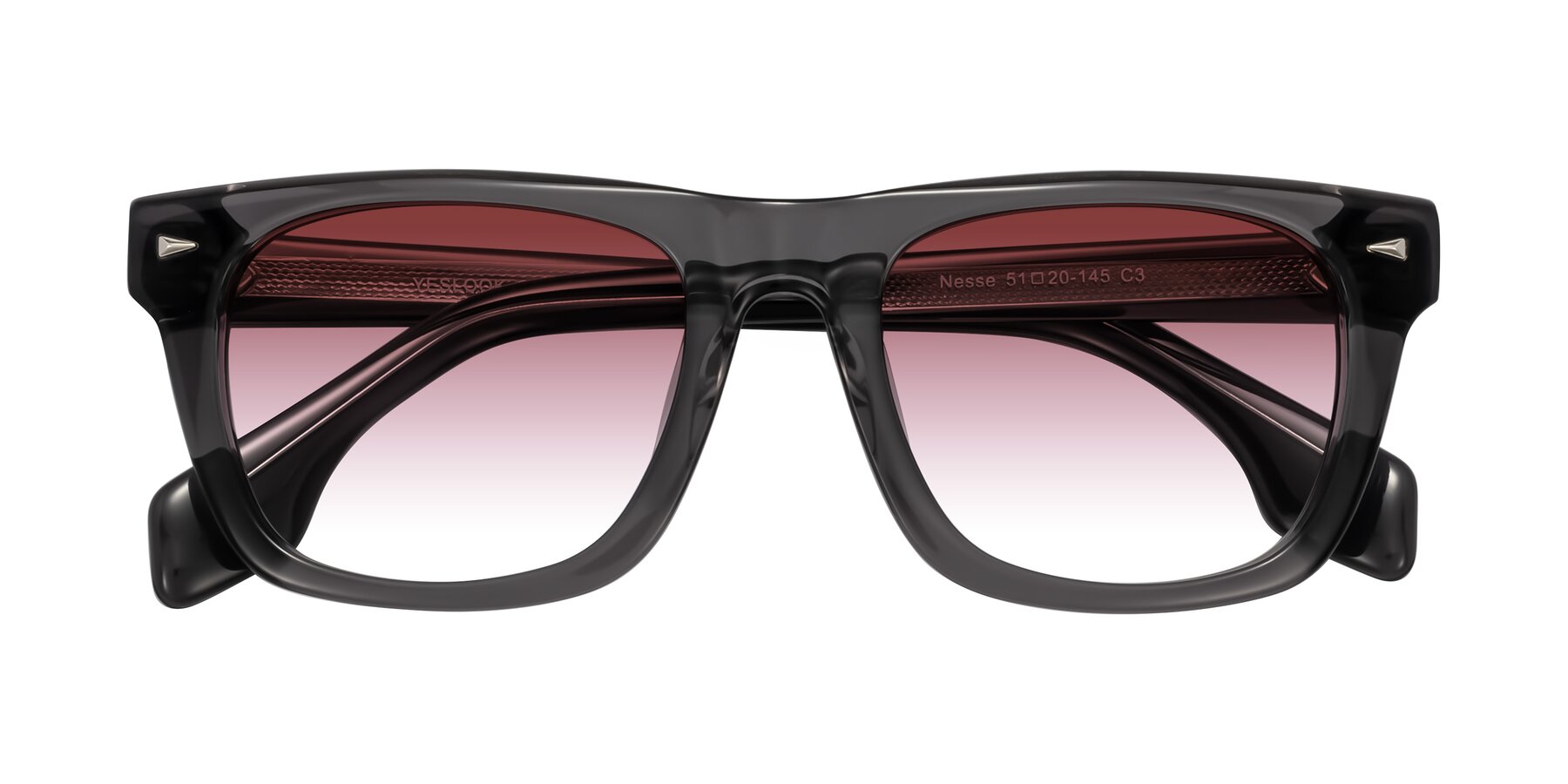 Folded Front of Nesse in Transparent Gray with Garnet Gradient Lenses