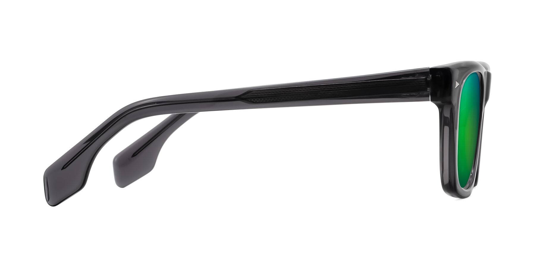 Side of Nesse in Transparent Gray with Green Mirrored Lenses