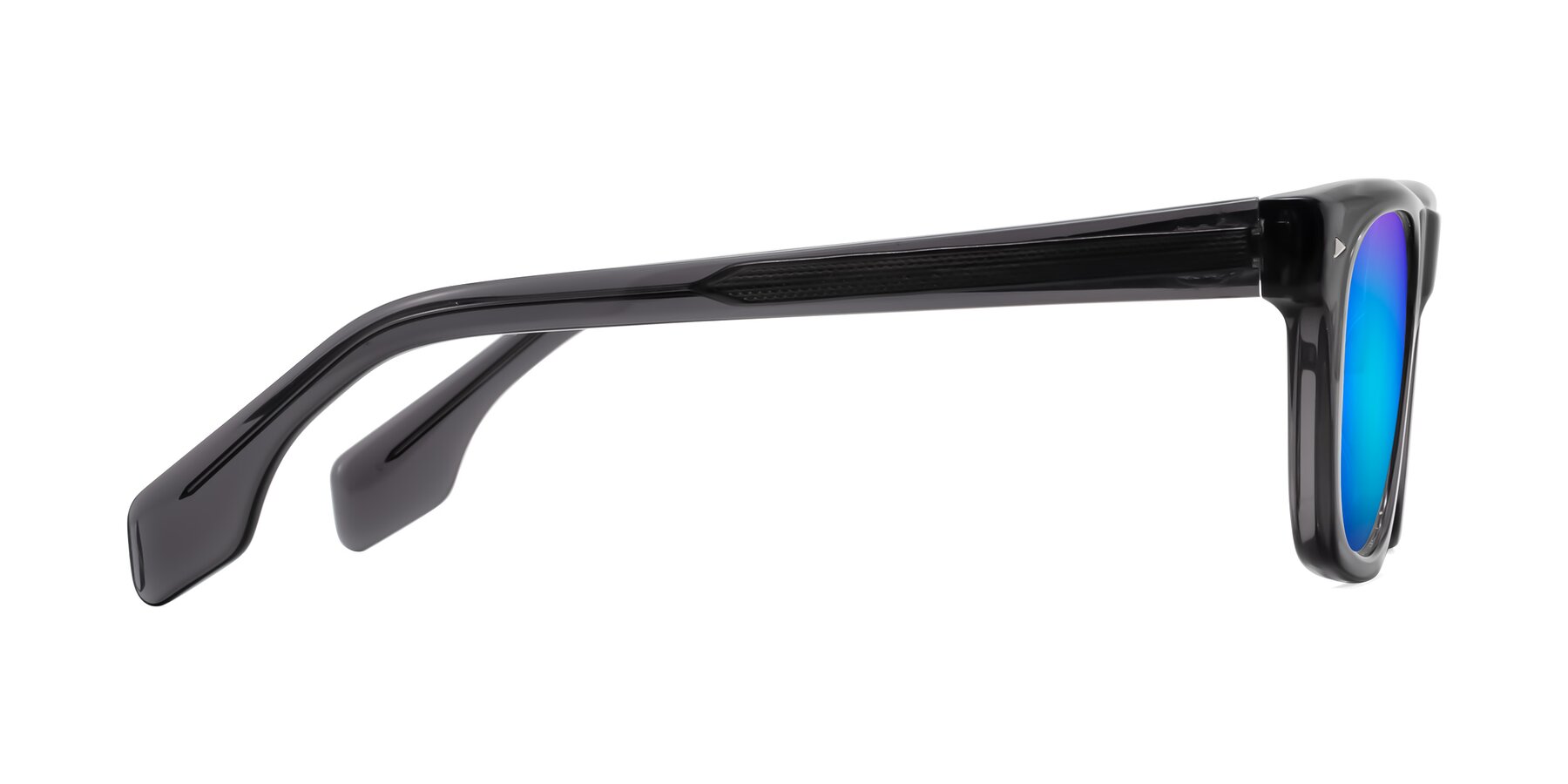 Side of Nesse in Transparent Gray with Blue Mirrored Lenses