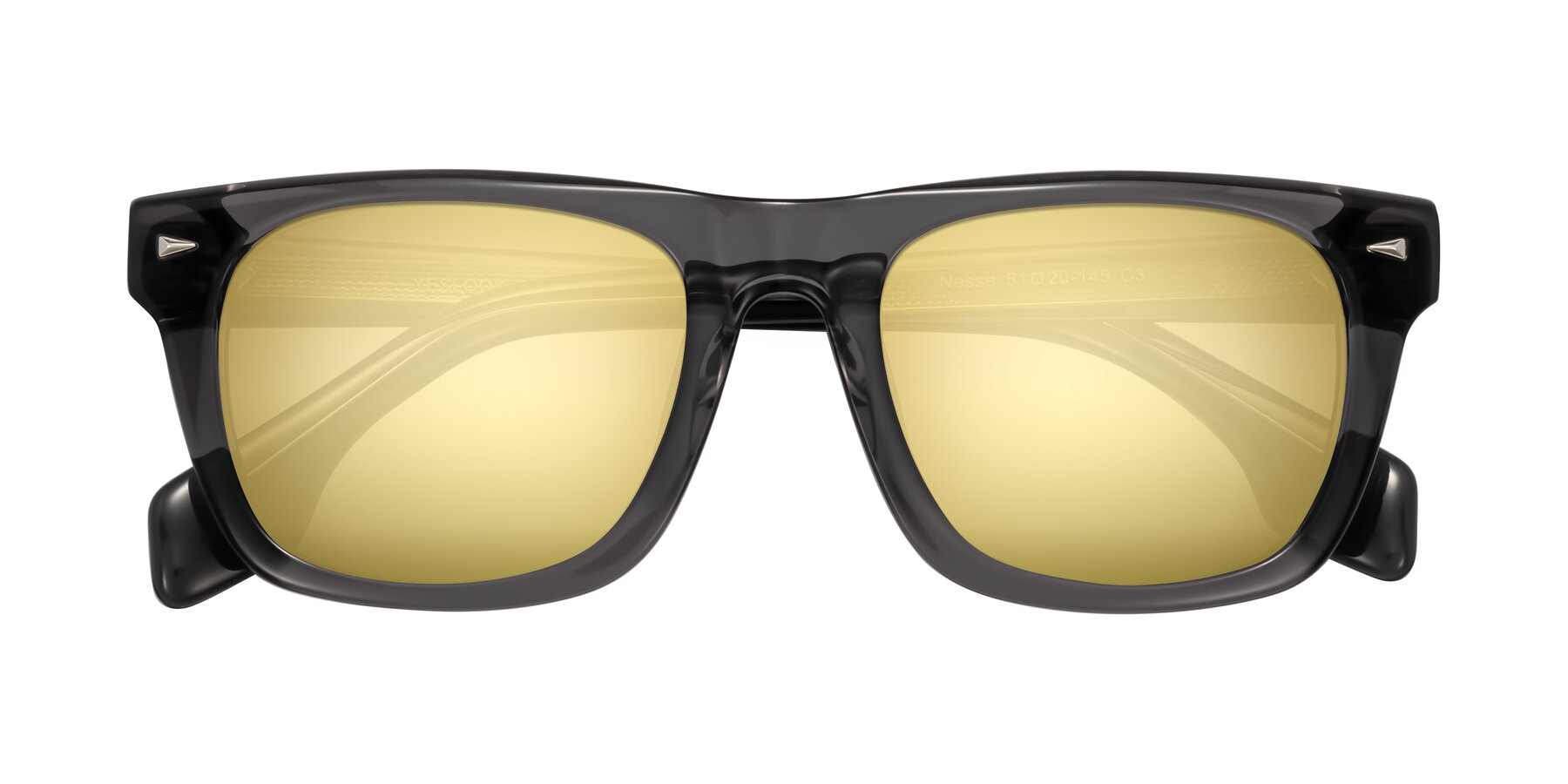 Folded Front of Nesse in Transparent Gray with Gold Mirrored Lenses