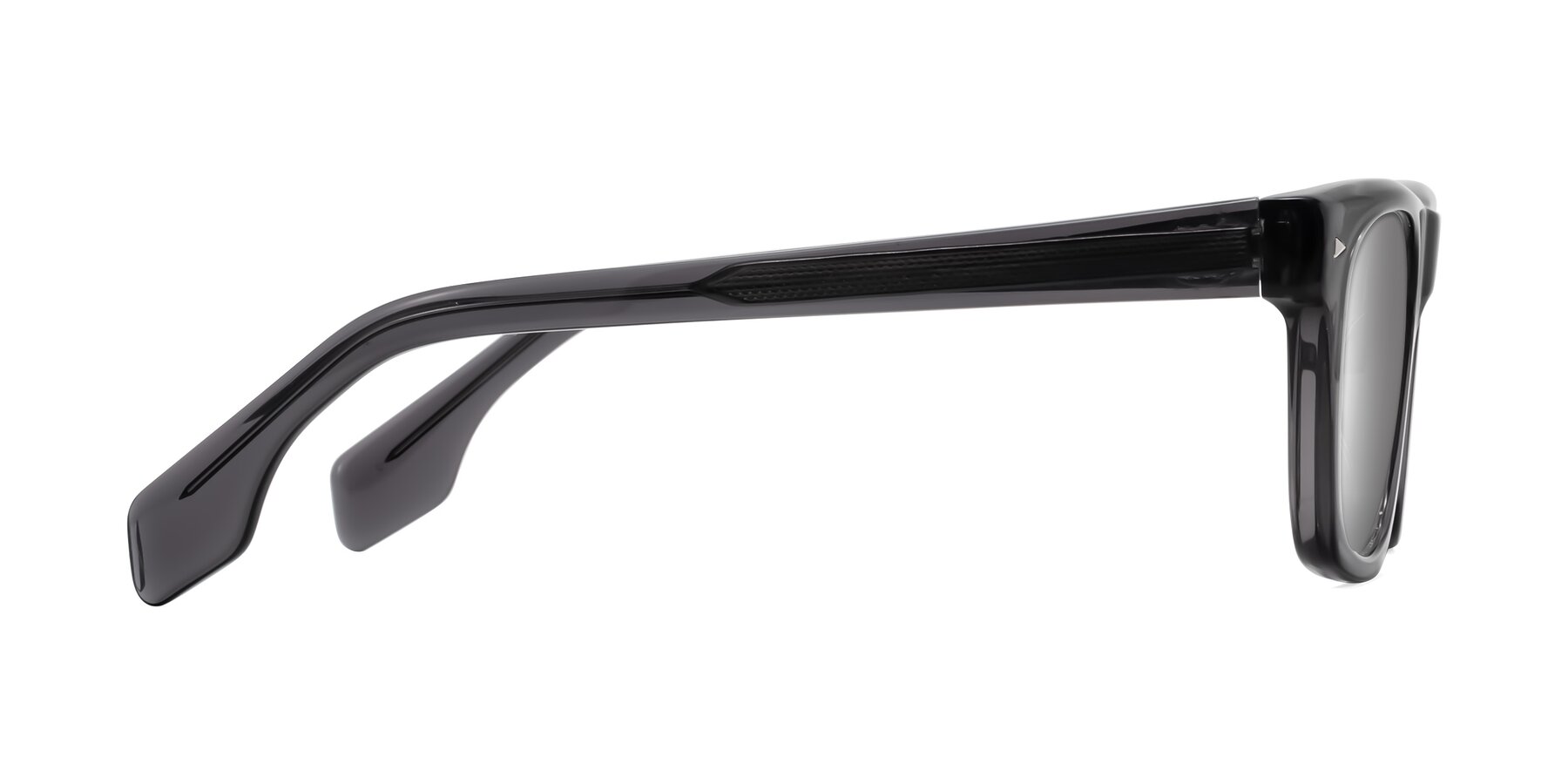 Side of Nesse in Transparent Gray with Silver Mirrored Lenses