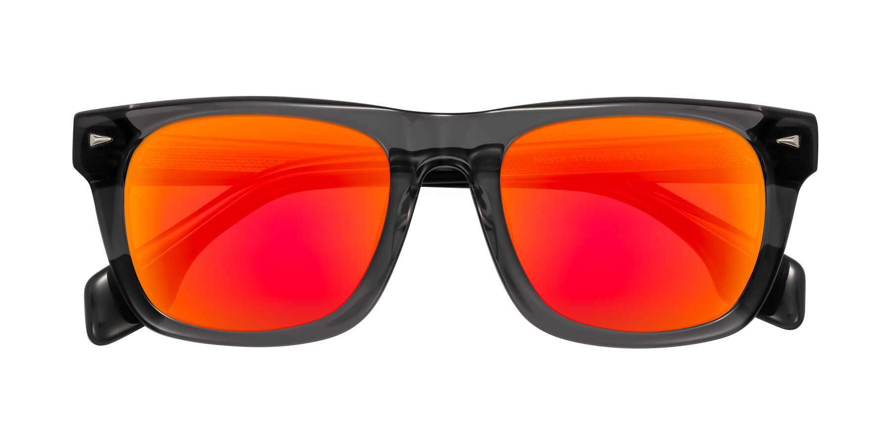 Folded Front of Nesse in Transparent Gray with Red Gold Mirrored Lenses