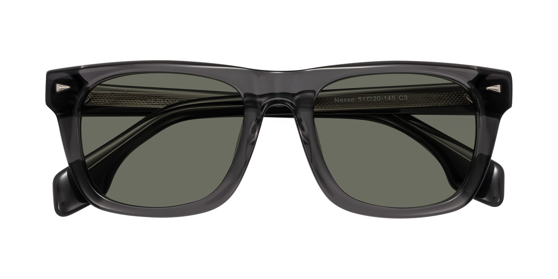 Folded Front of Nesse in Transparent Gray with Gray Polarized Lenses