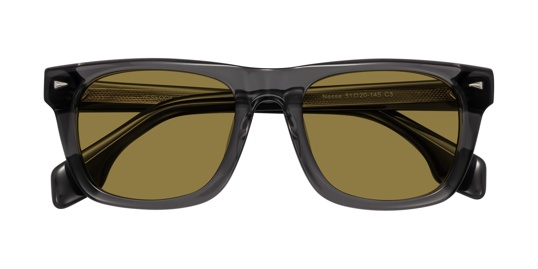 Folded Front of Nesse in Transparent Gray with Brown Polarized Lenses