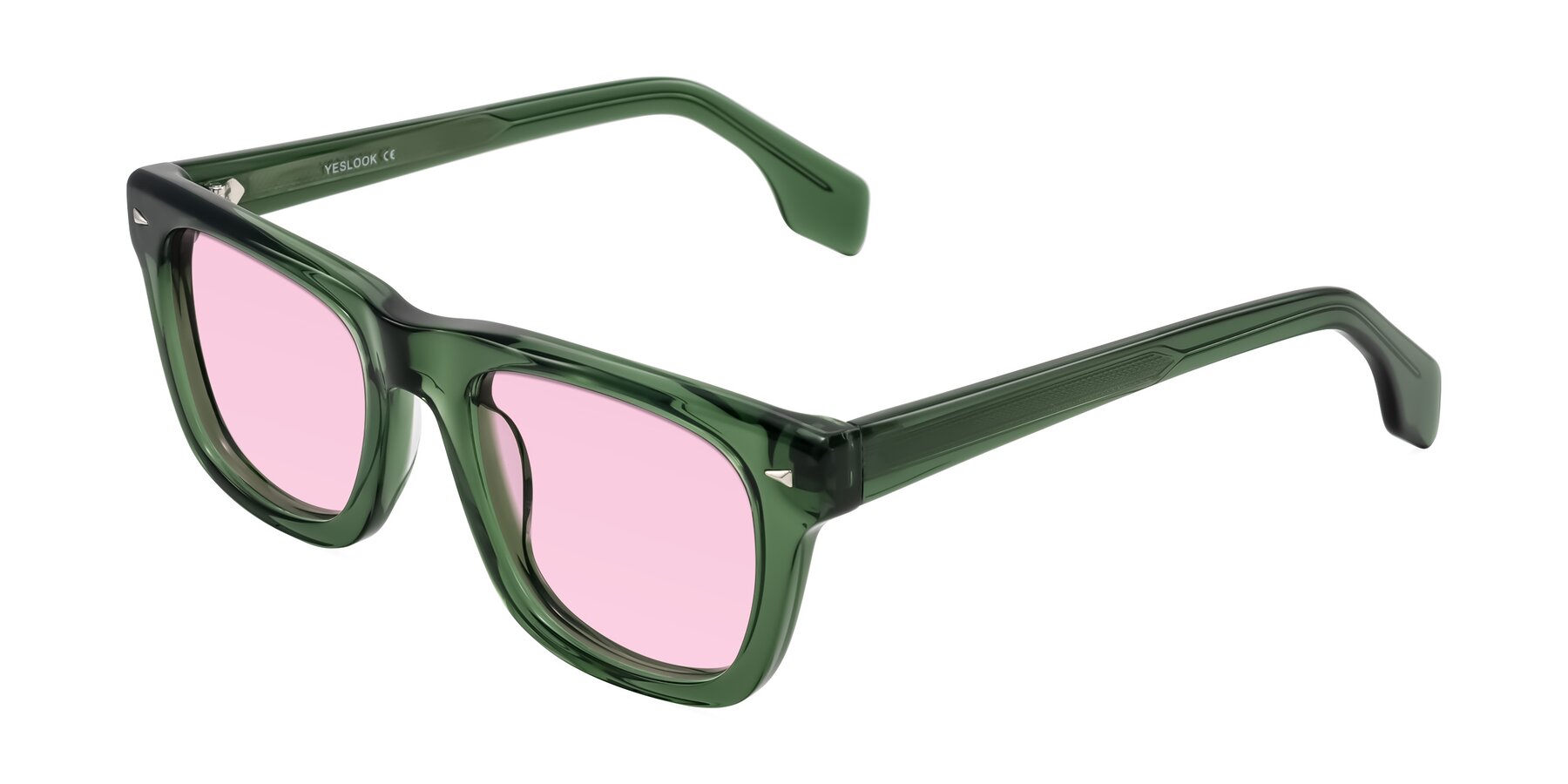 Angle of Nesse in Transparent Green with Light Pink Tinted Lenses