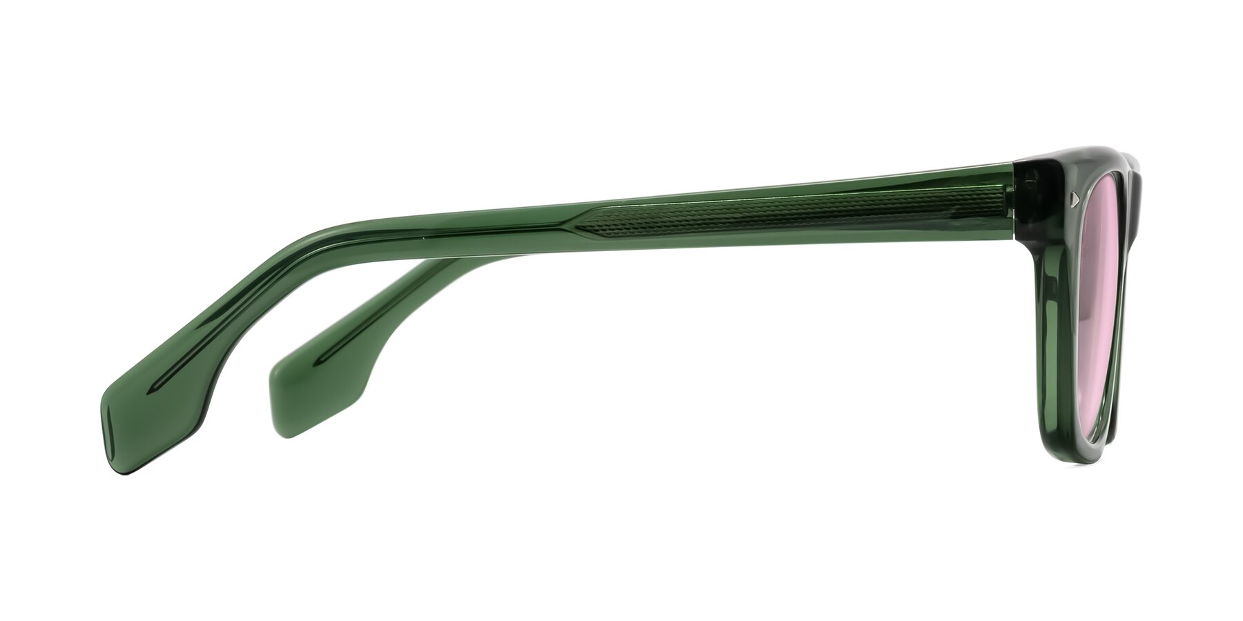 Side of Nesse in Transparent Green with Light Pink Tinted Lenses