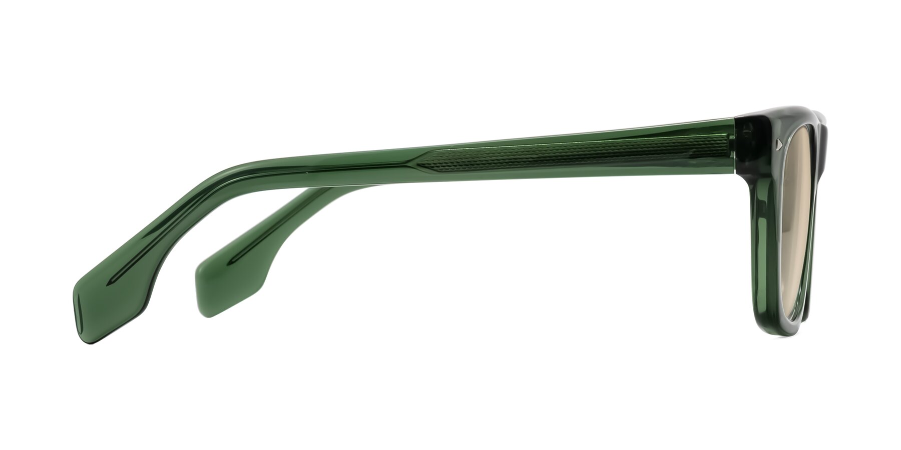 Side of Nesse in Transparent Green with Light Brown Tinted Lenses