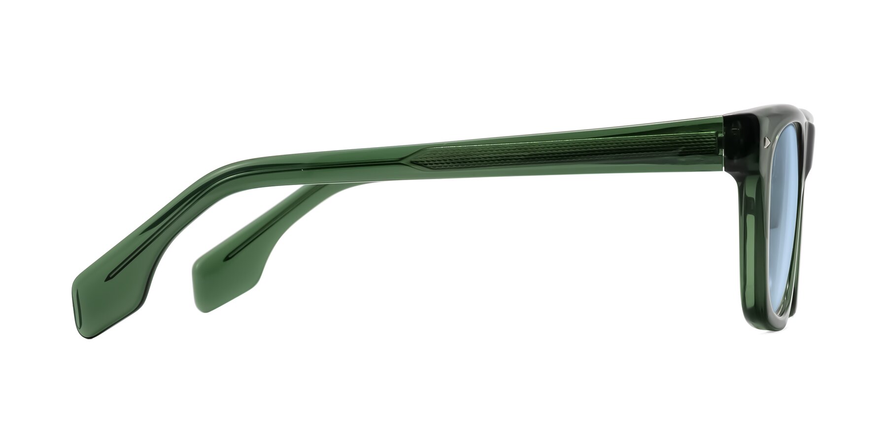 Side of Nesse in Transparent Green with Light Blue Tinted Lenses
