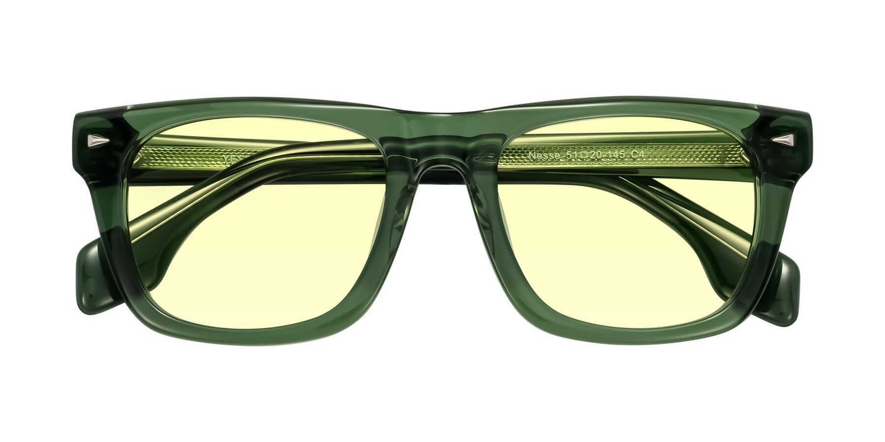Folded Front of Nesse in Transparent Green with Light Yellow Tinted Lenses