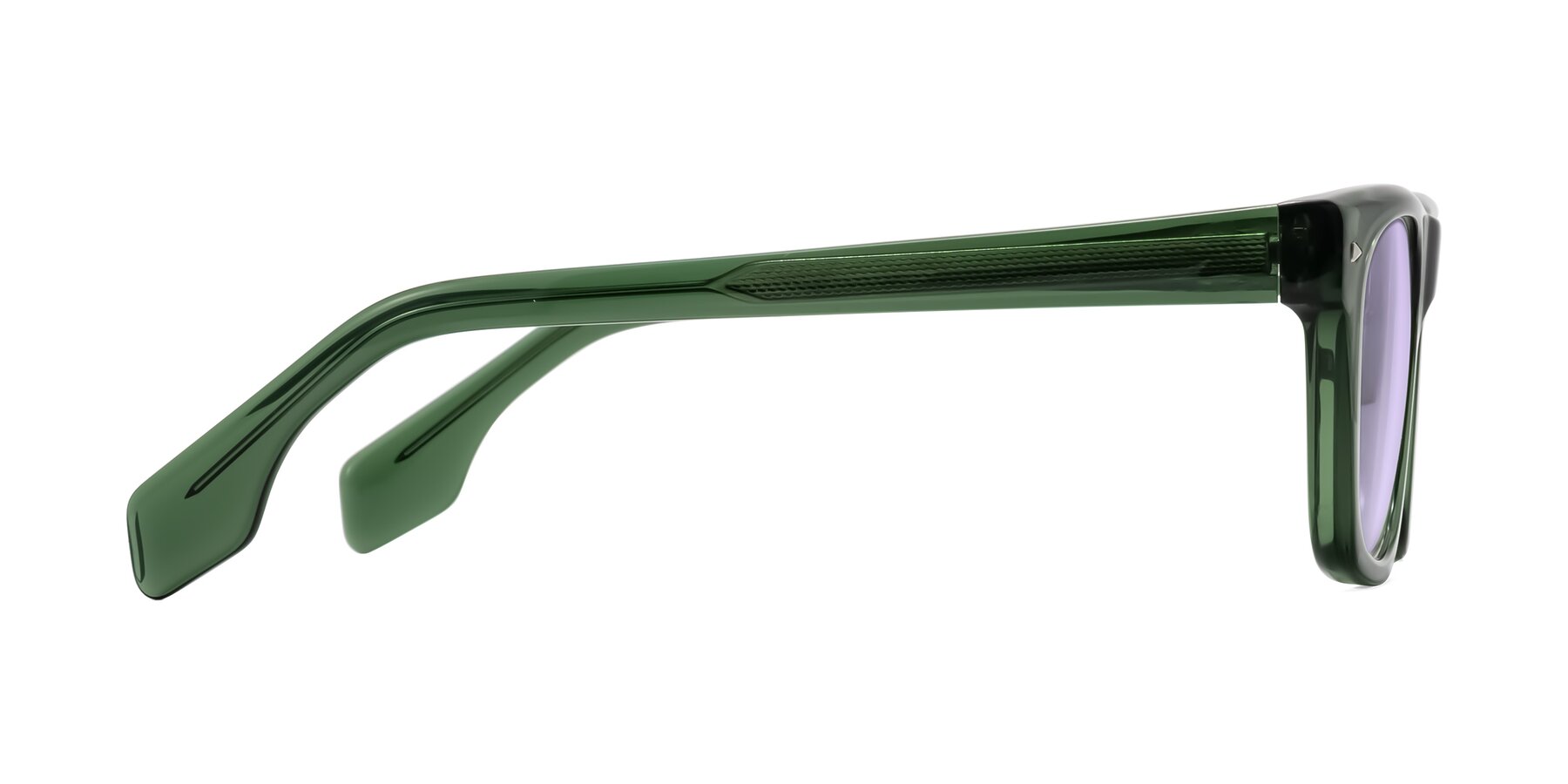 Side of Nesse in Transparent Green with Light Purple Tinted Lenses