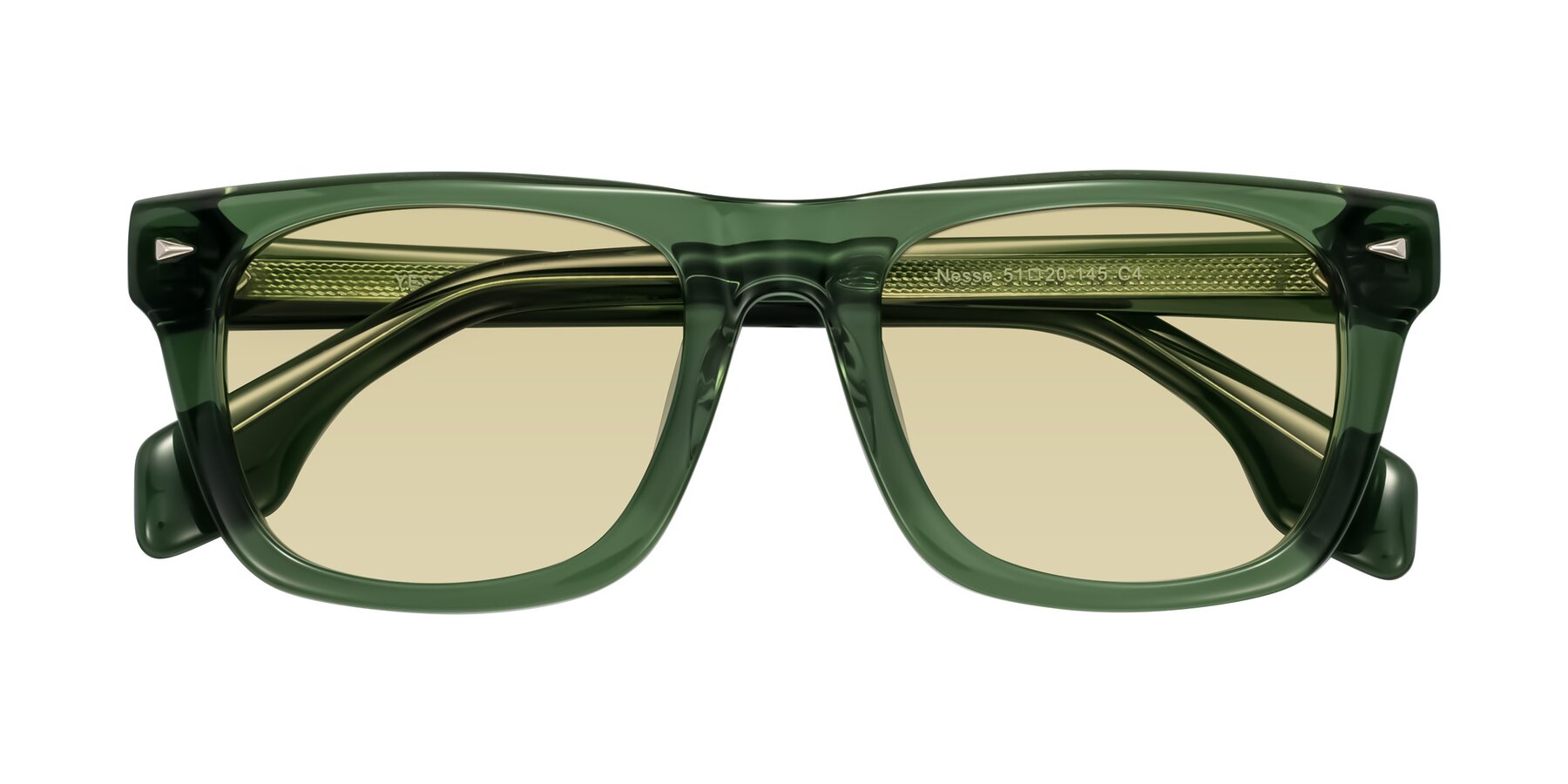 Folded Front of Nesse in Transparent Green with Light Champagne Tinted Lenses