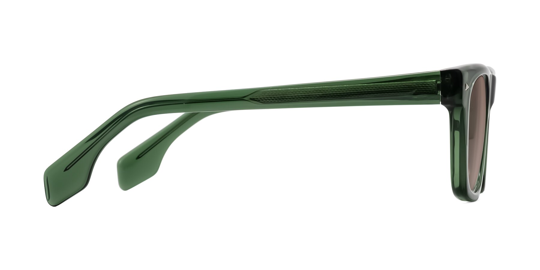 Side of Nesse in Transparent Green with Medium Brown Tinted Lenses