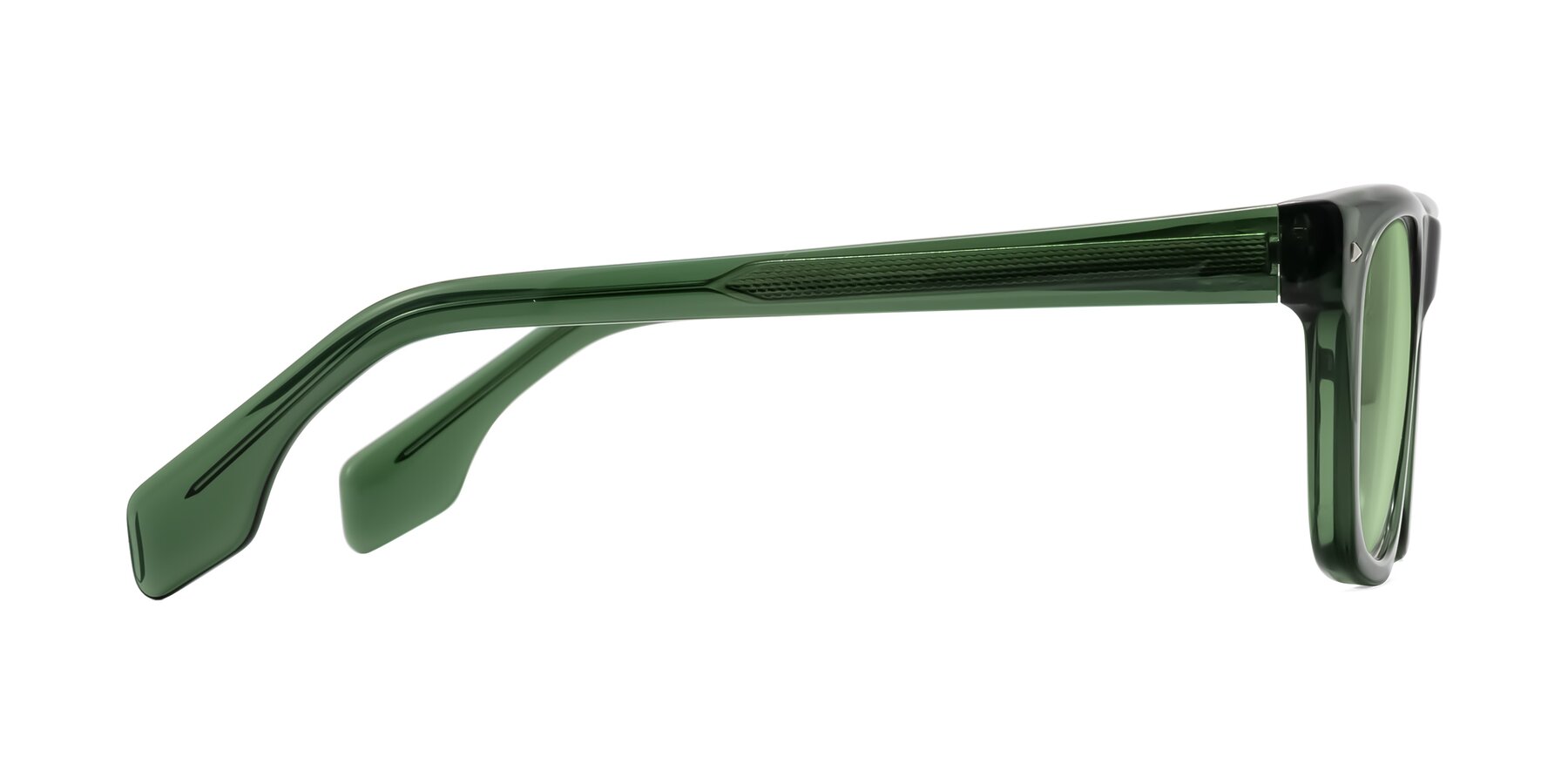 Side of Nesse in Transparent Green with Medium Green Tinted Lenses