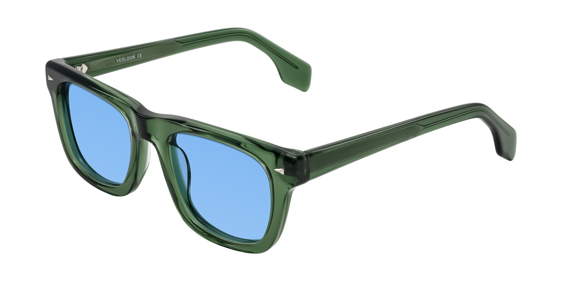 Angle of Nesse in Transparent Green with Medium Blue Tinted Lenses
